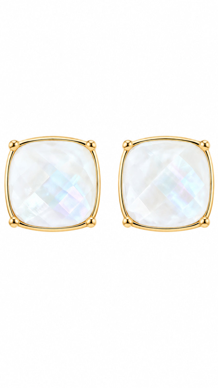 I R I & Studio MOP Faceted Stone Stud Earrings, faceted mother-of-pearl studs, front view