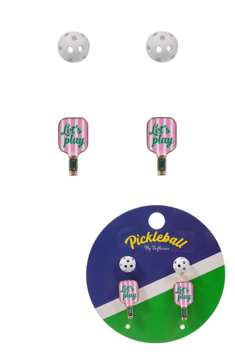 Pickleball Enamel Stud Earrings – Pink
