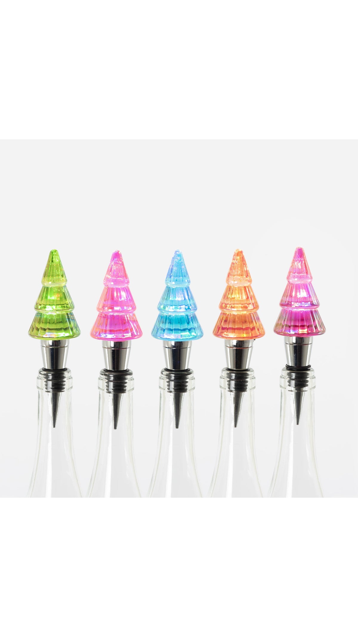 Lit Tree Shape Bottle Stopper - 5 Assorted, full view on white