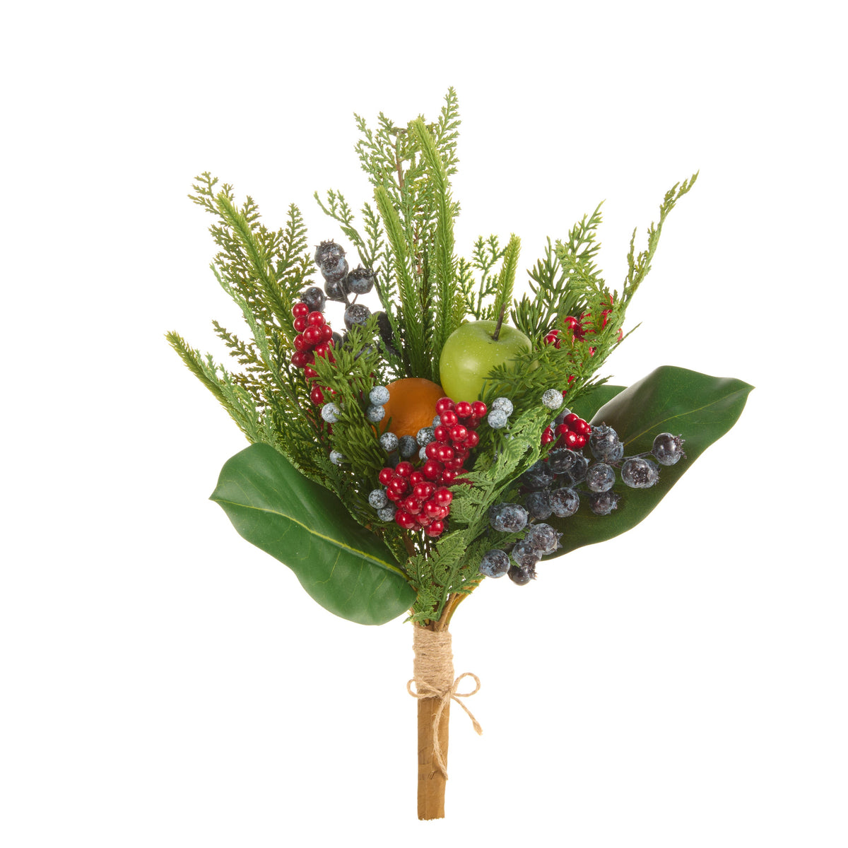 18 inch faux pine and fruit bush, full view