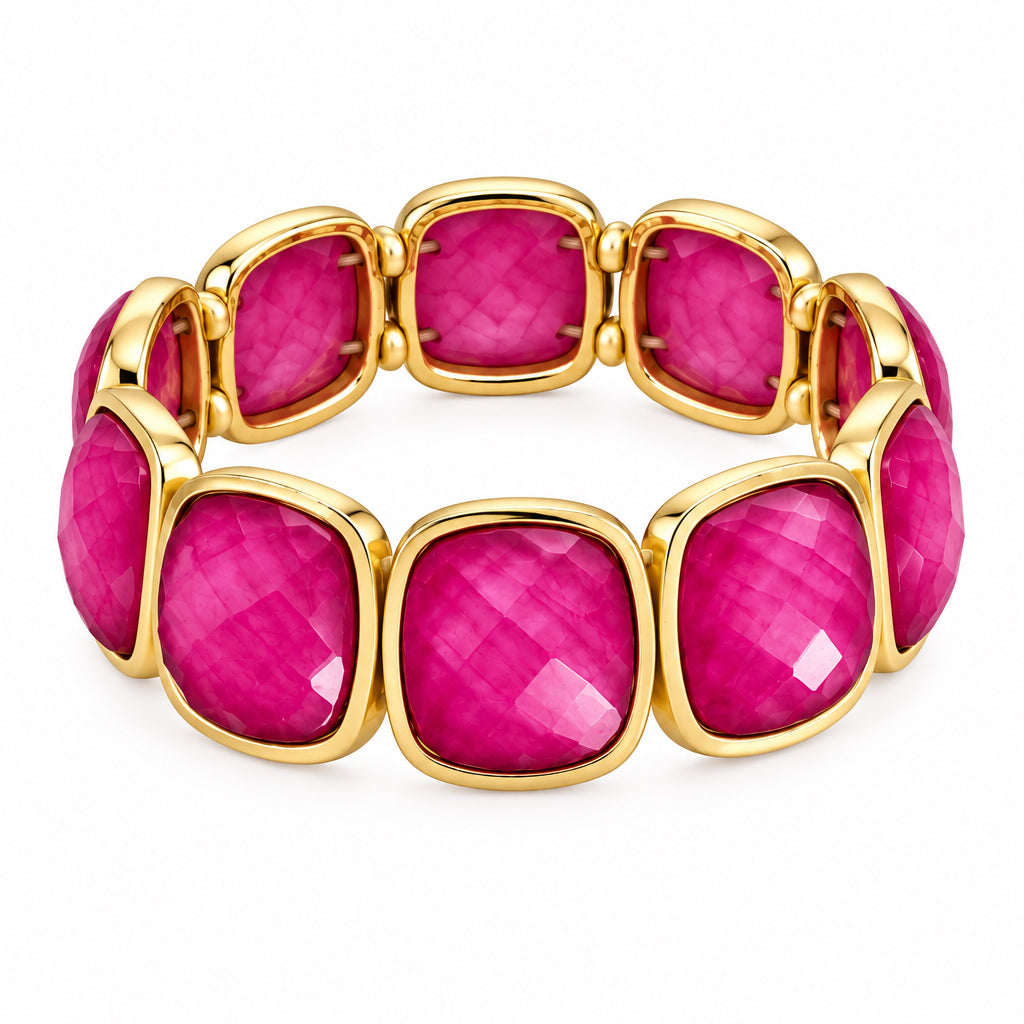 I R I & Studio Bold Faceted Fuchsia Stone Stretch Bracelet, fuchsia faceted stones, stretch fit, full view