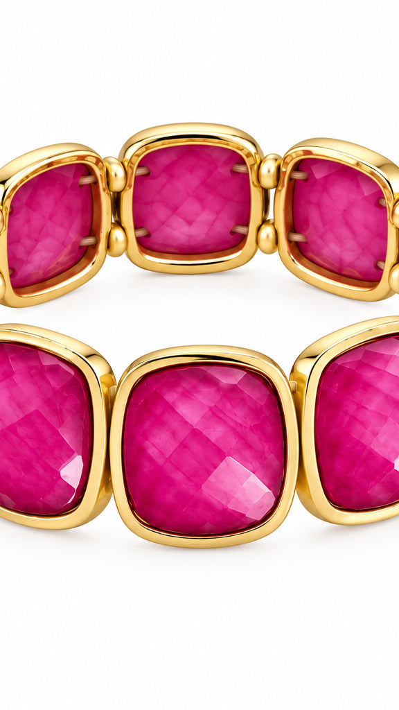 I R I & Studio Bold Faceted Fuchsia Stone Stretch Bracelet, fuchsia faceted stones, stretch fit, front view