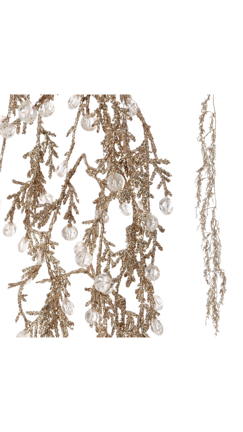 6 foot glittered ice Christmas garland, full view on white