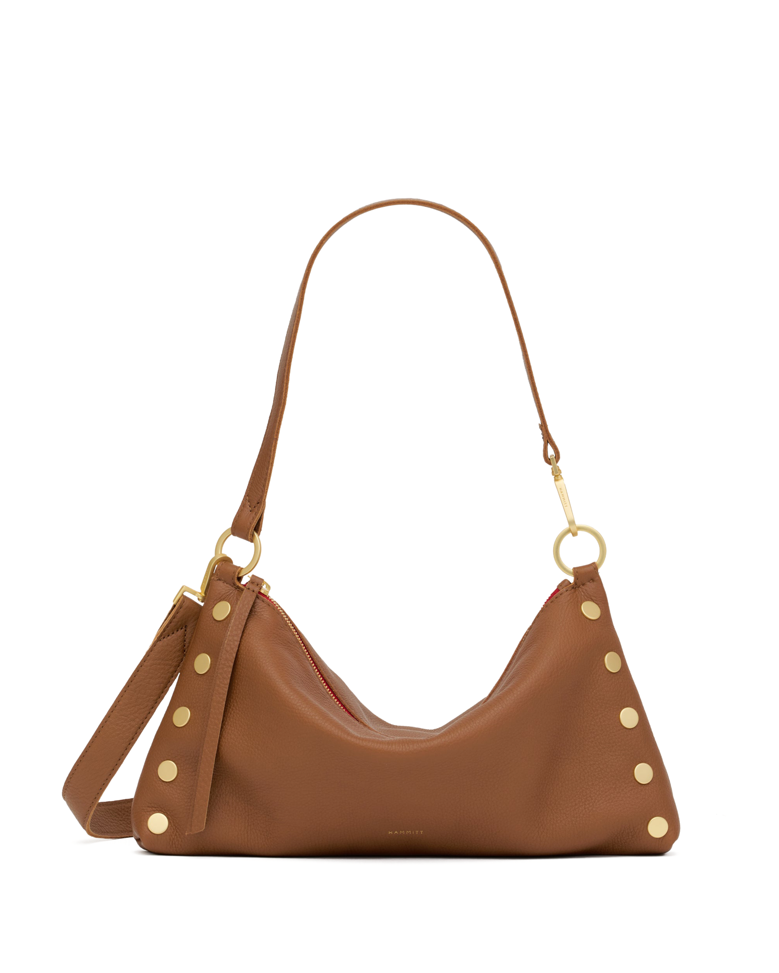 Hammitt Kyle Medium in Mahogany Pebble/Brushed Gold Red Zip, front view
