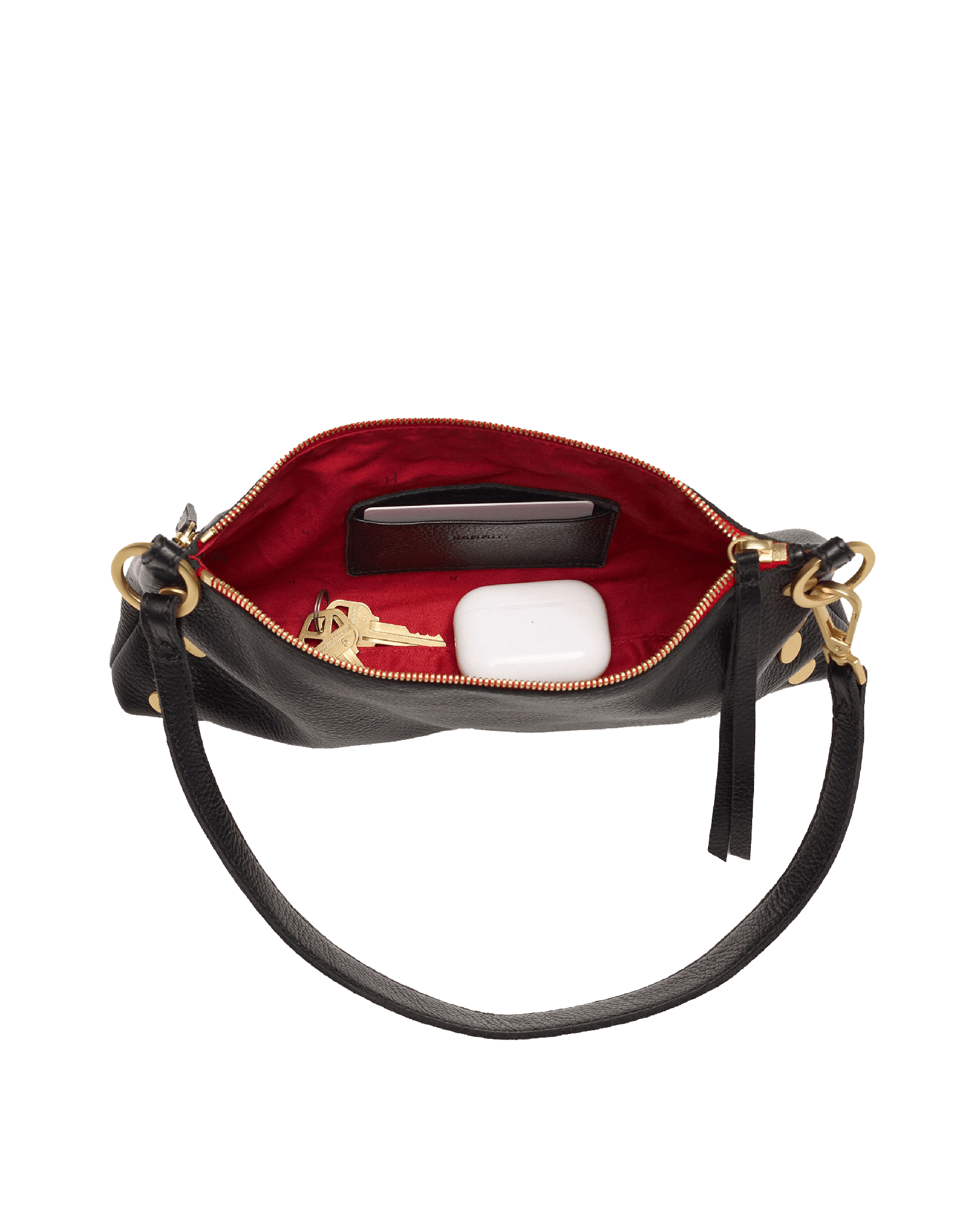 Hammitt Kyle Small in Black, interior with red lining