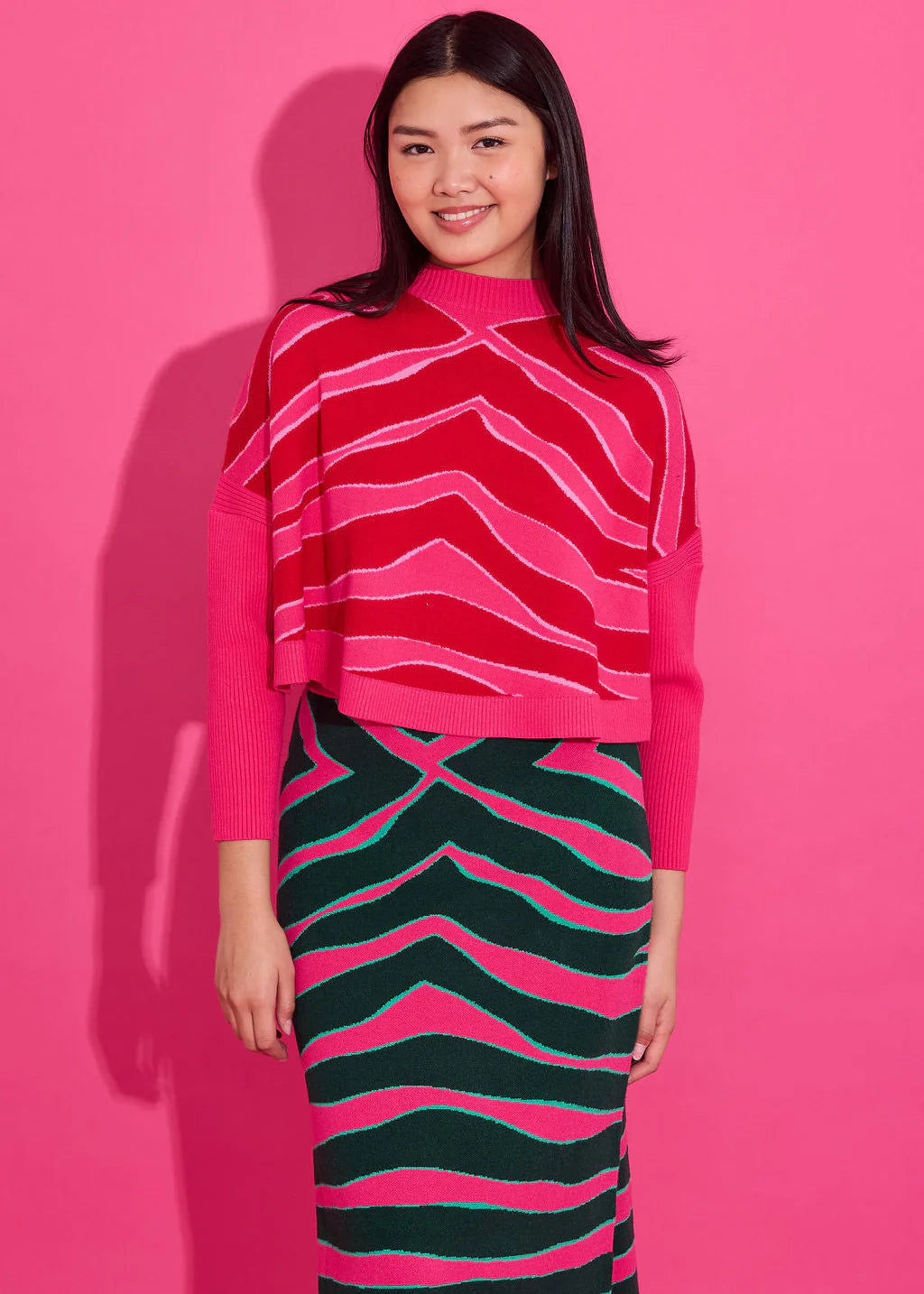 Leona Pink & Red Zebra Crop Sweater