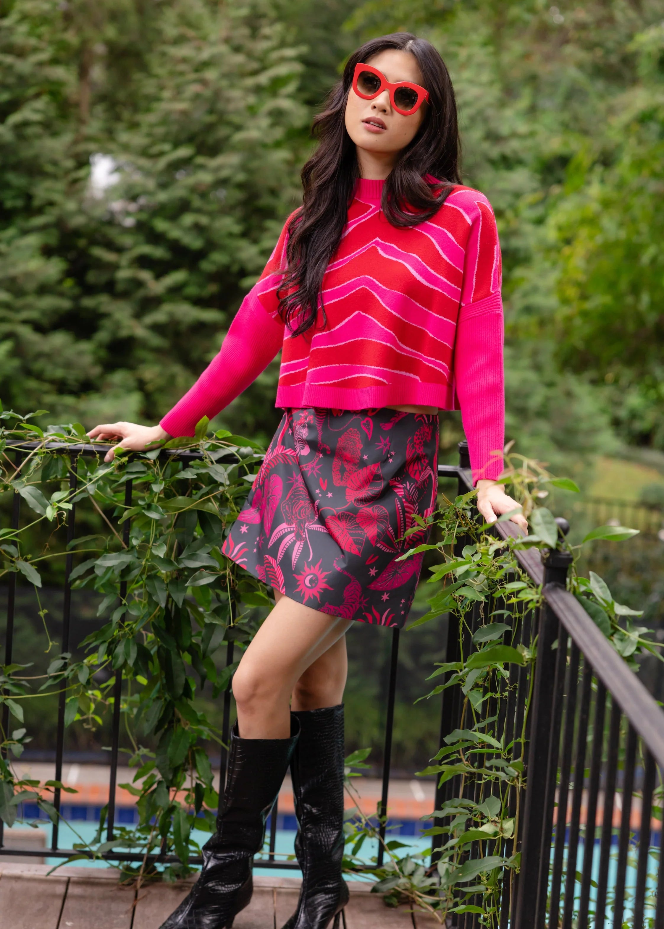 Leona Pink & Red Zebra Crop Sweater