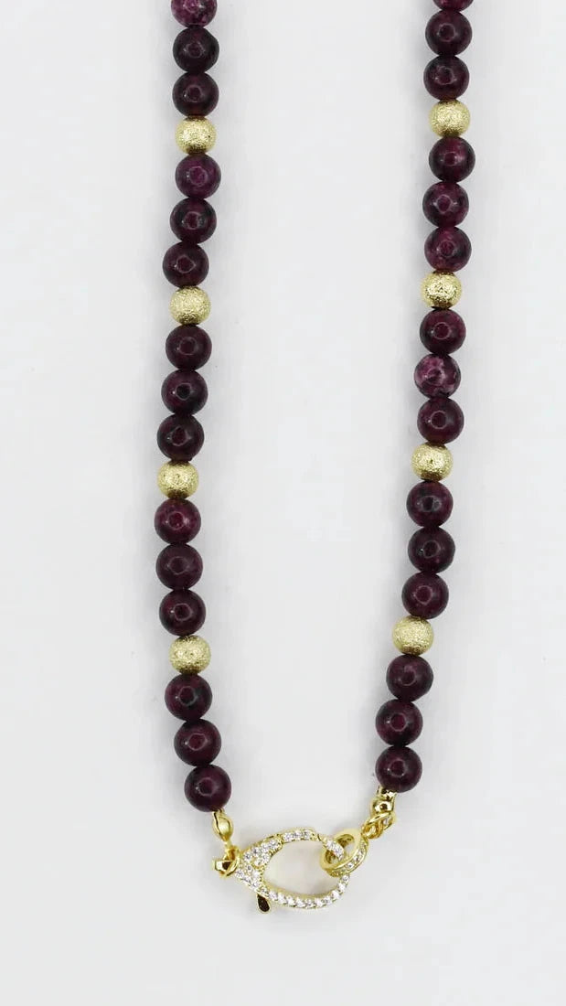 Beaded Necklace with Lobster Claw/Maroon