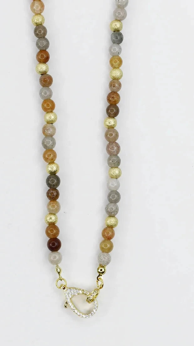 Beaded Necklace with Lobster Claw/Brown