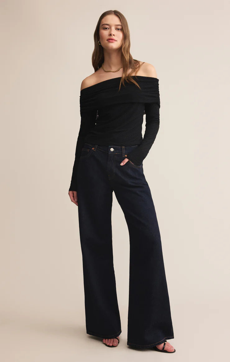 Whimsey Off Shoulder Mesh Top/Black