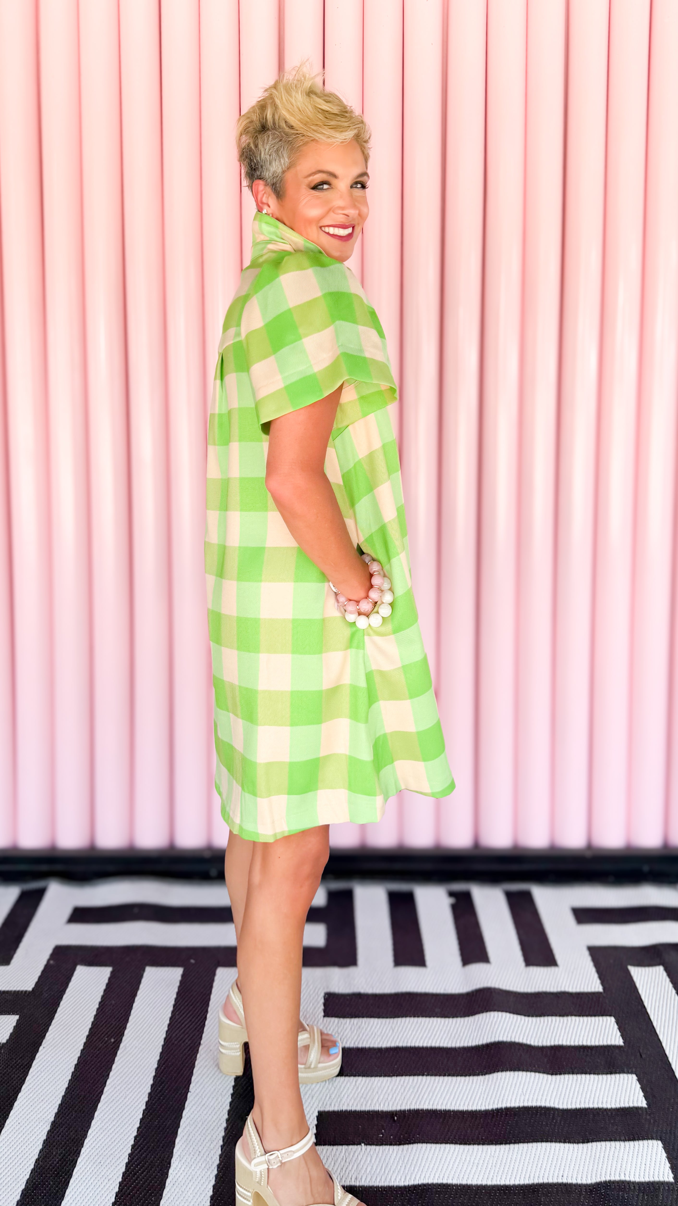 Buffalo Check Mini Dress/Green