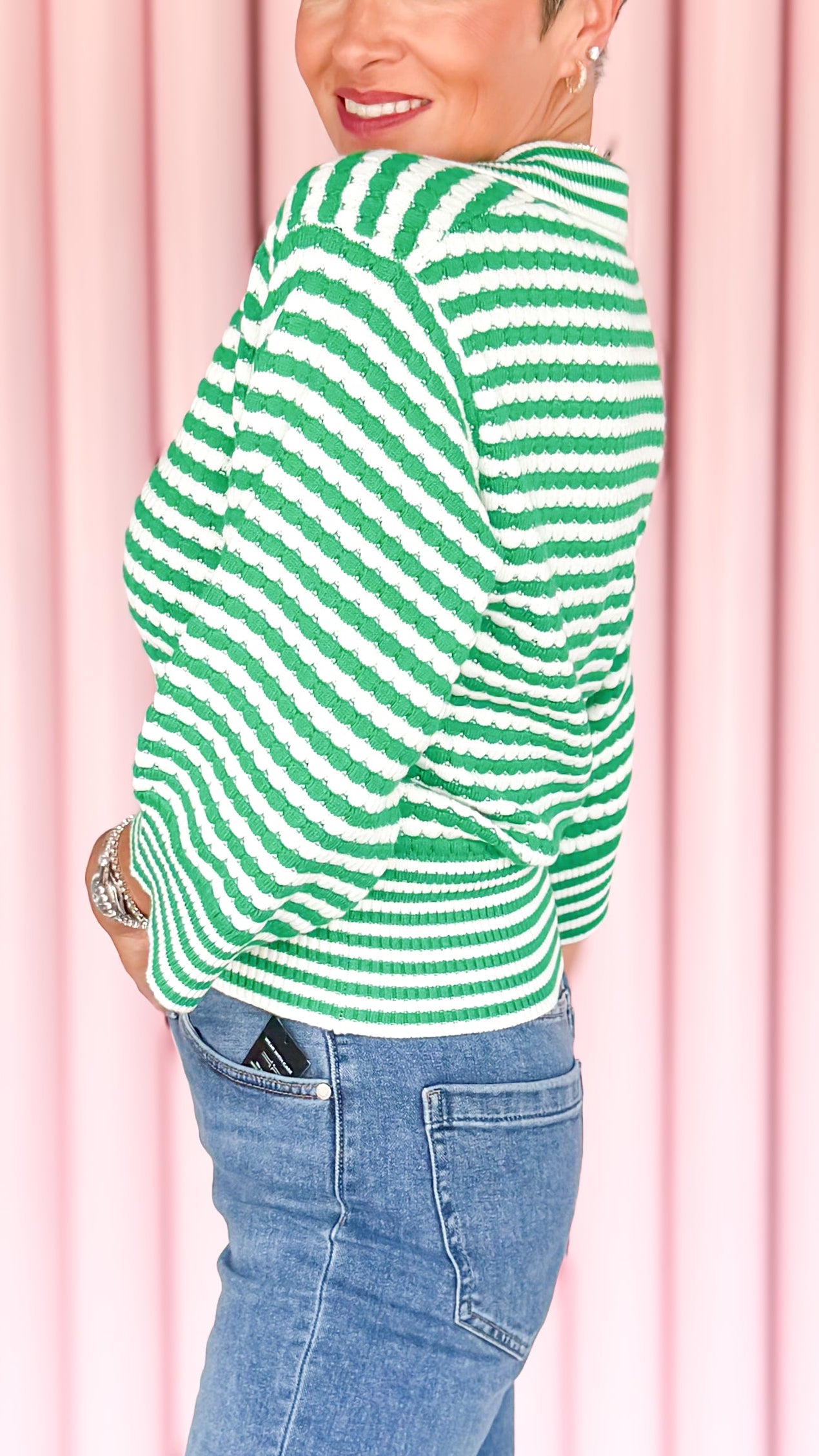 Striped Knit Sweater/Green