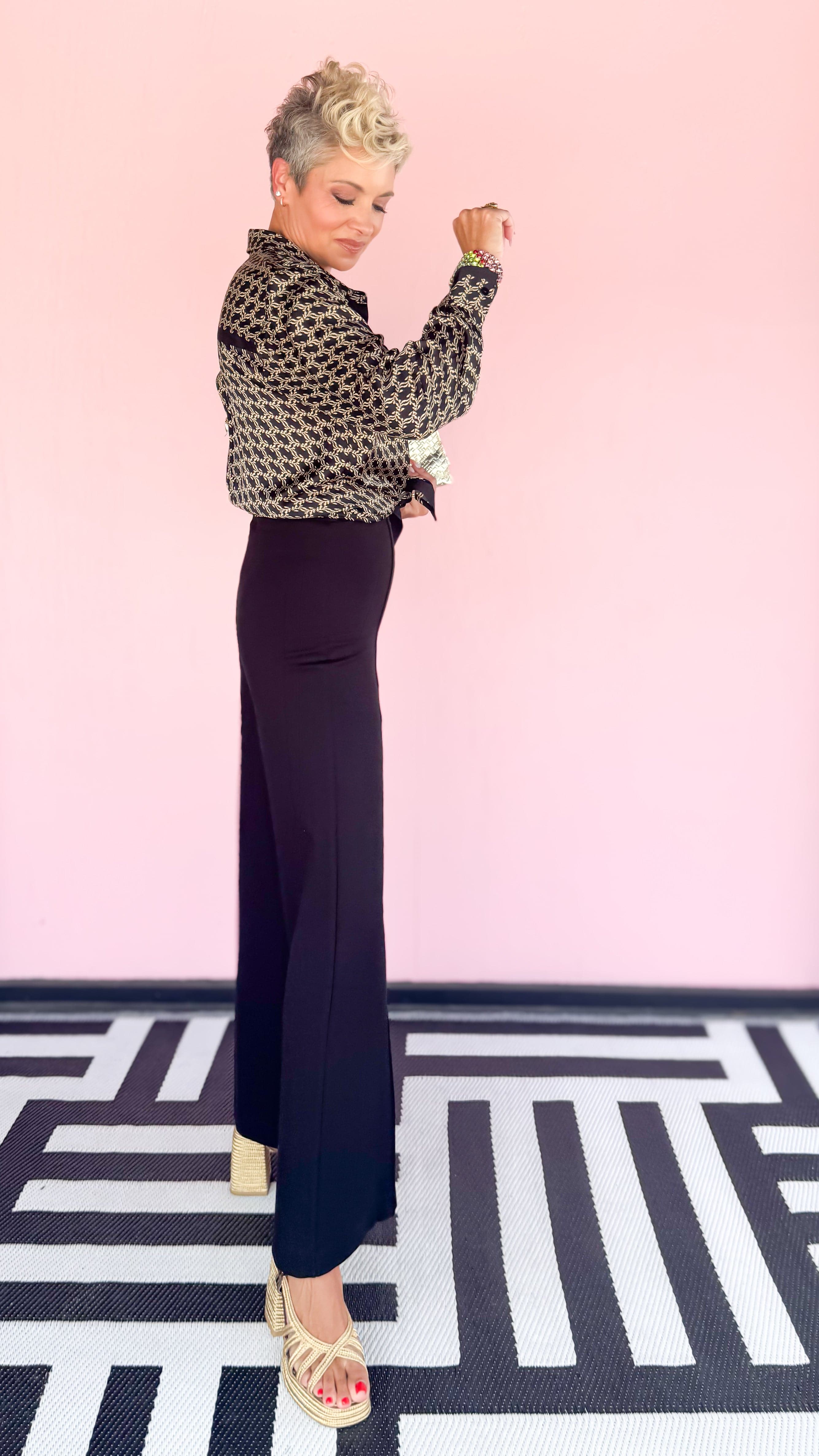Long Sleeve Woven Top/Black - The BLVD