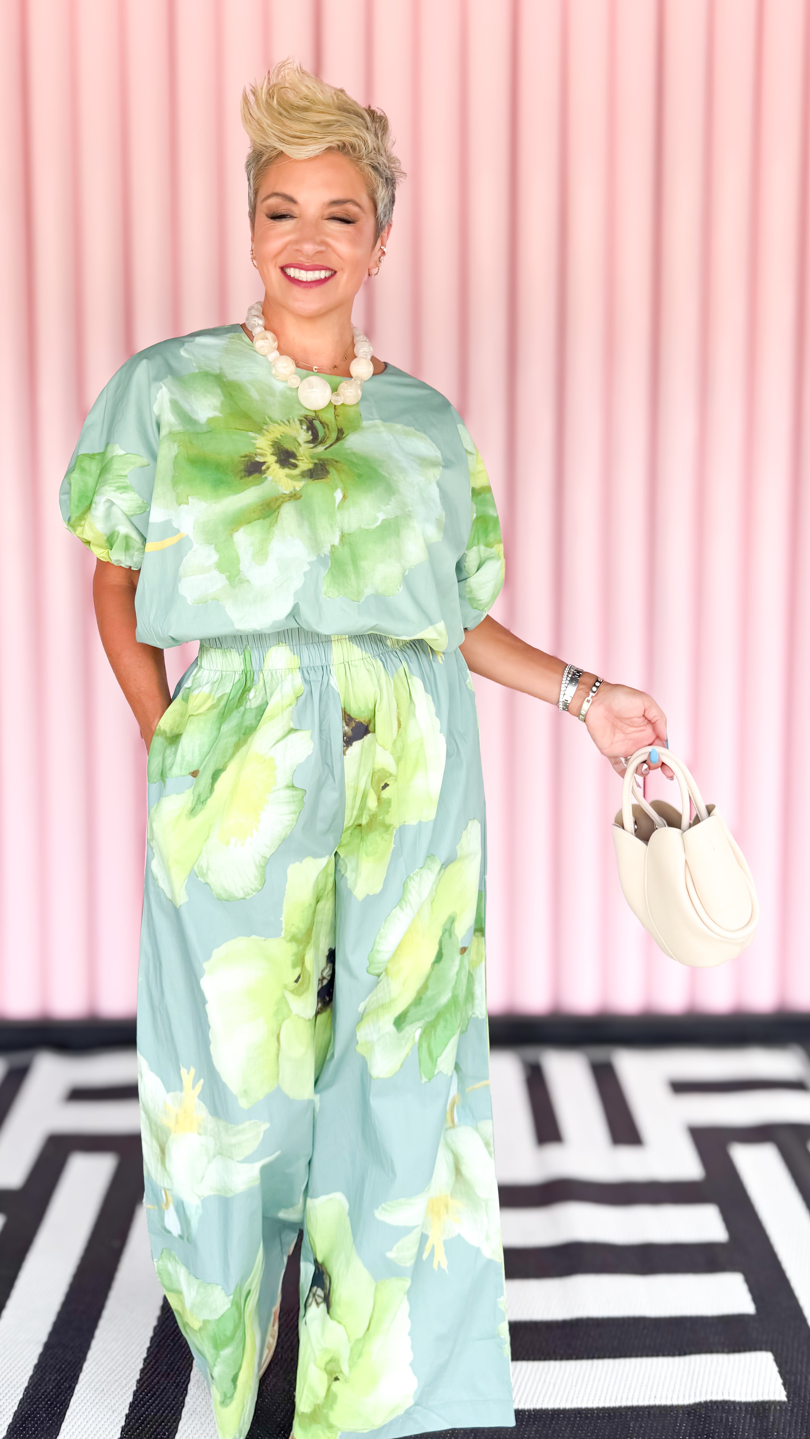 Floral Balloon Sleeve Crop Blouse/Sage