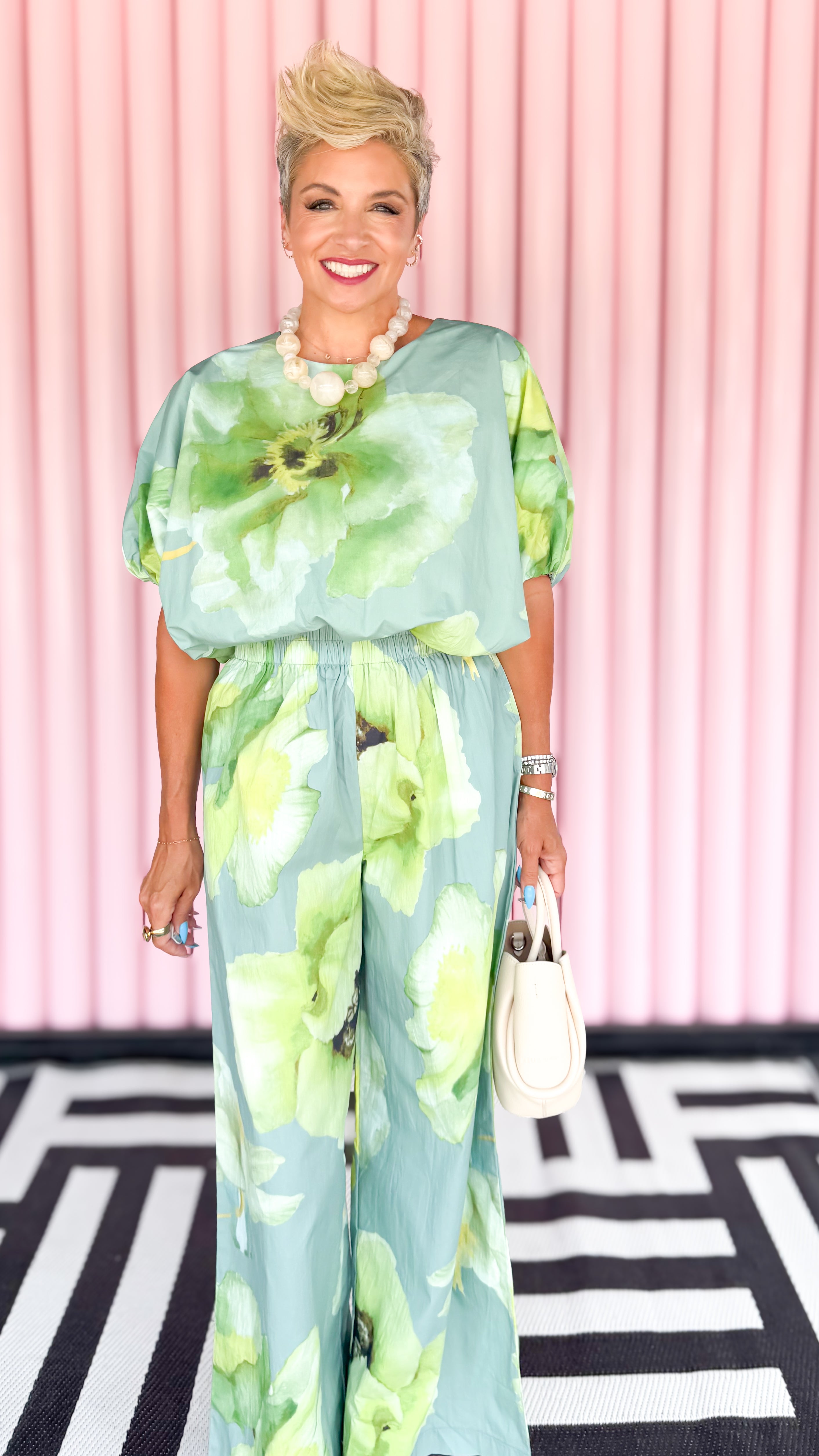 High Waist Floral Wide Leg Pants/Sage