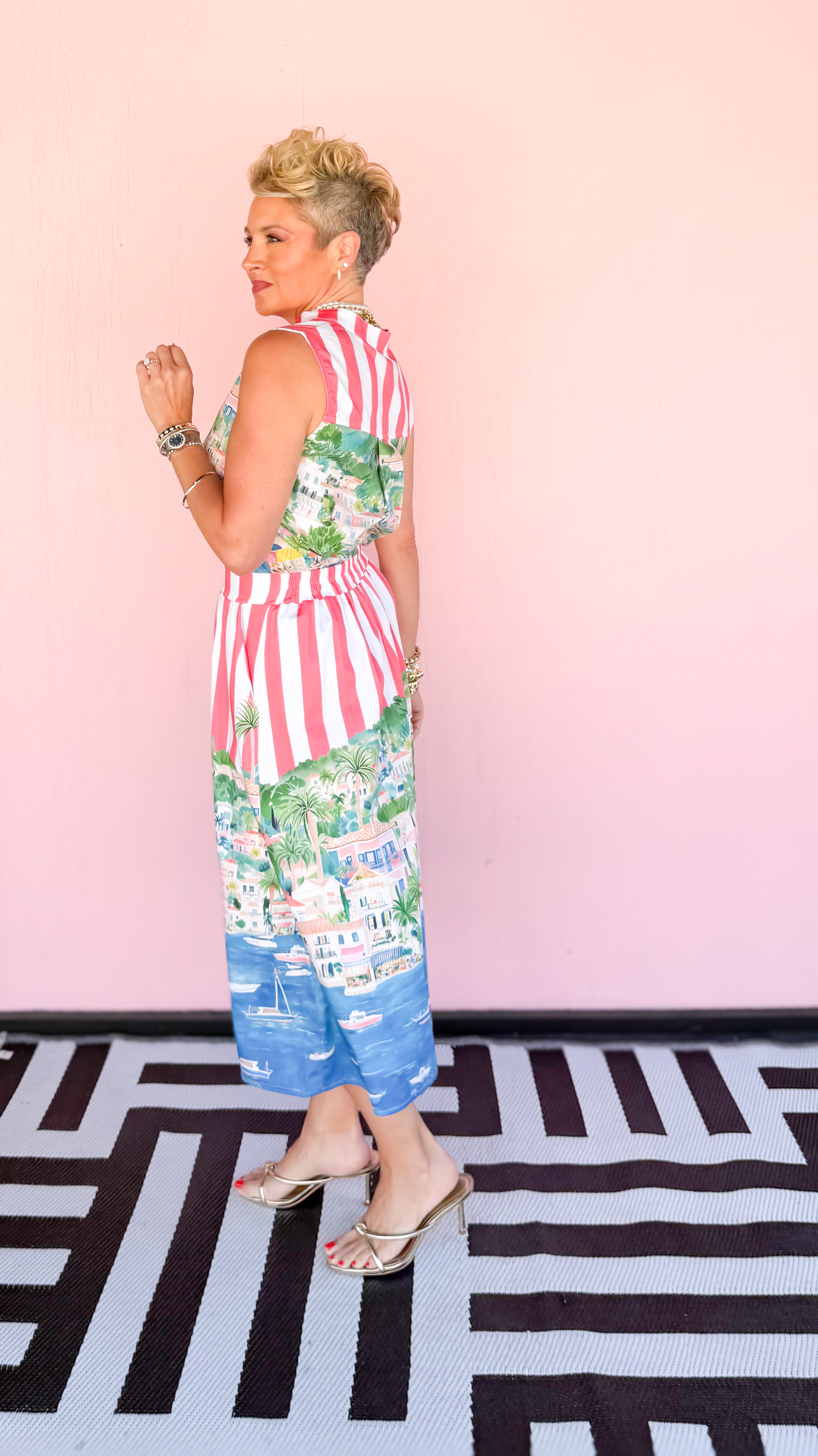 Red Stripe Skirt with Coastal Print - The BLVD