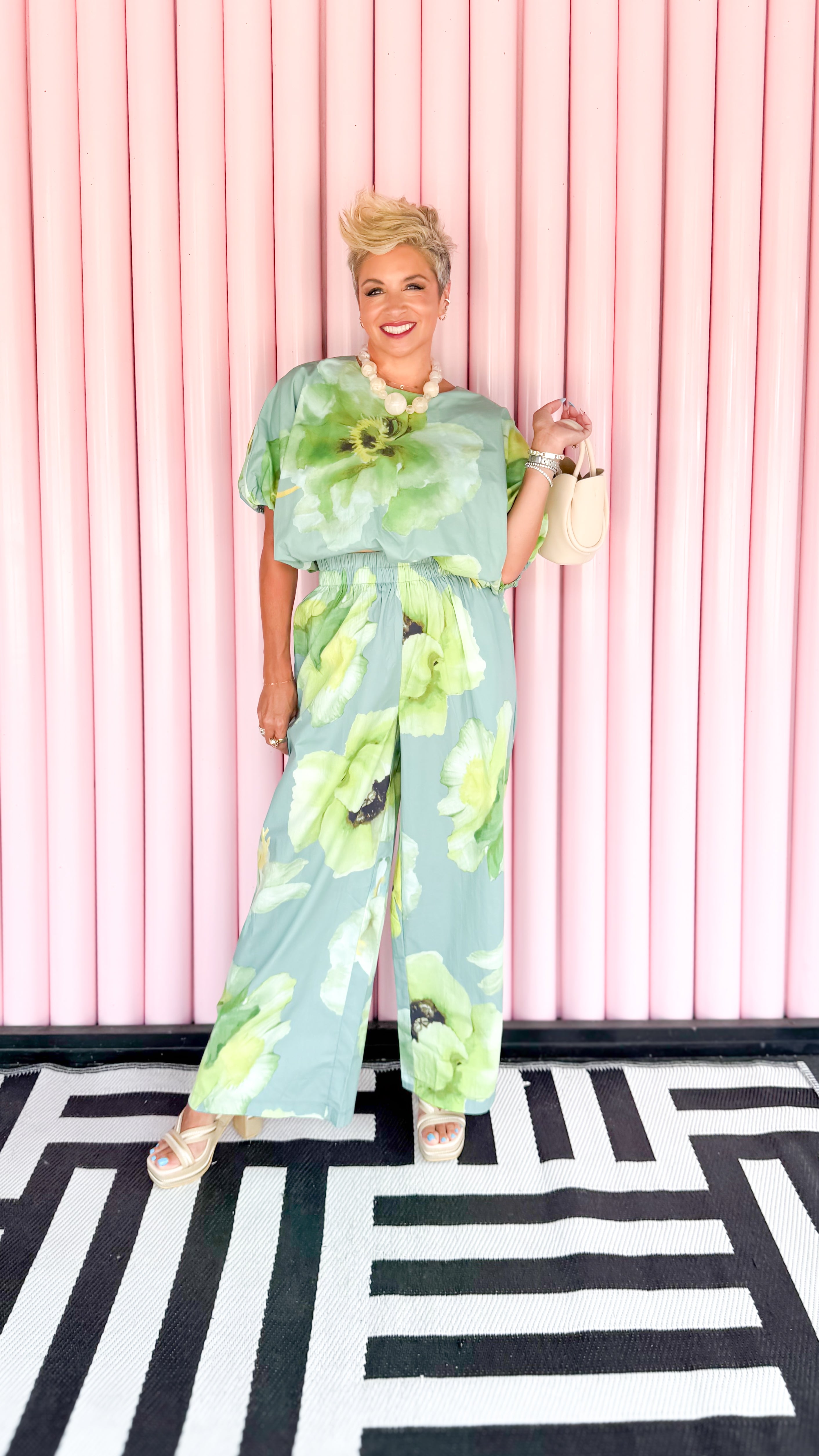 High Waist Floral Wide Leg Pants/Sage