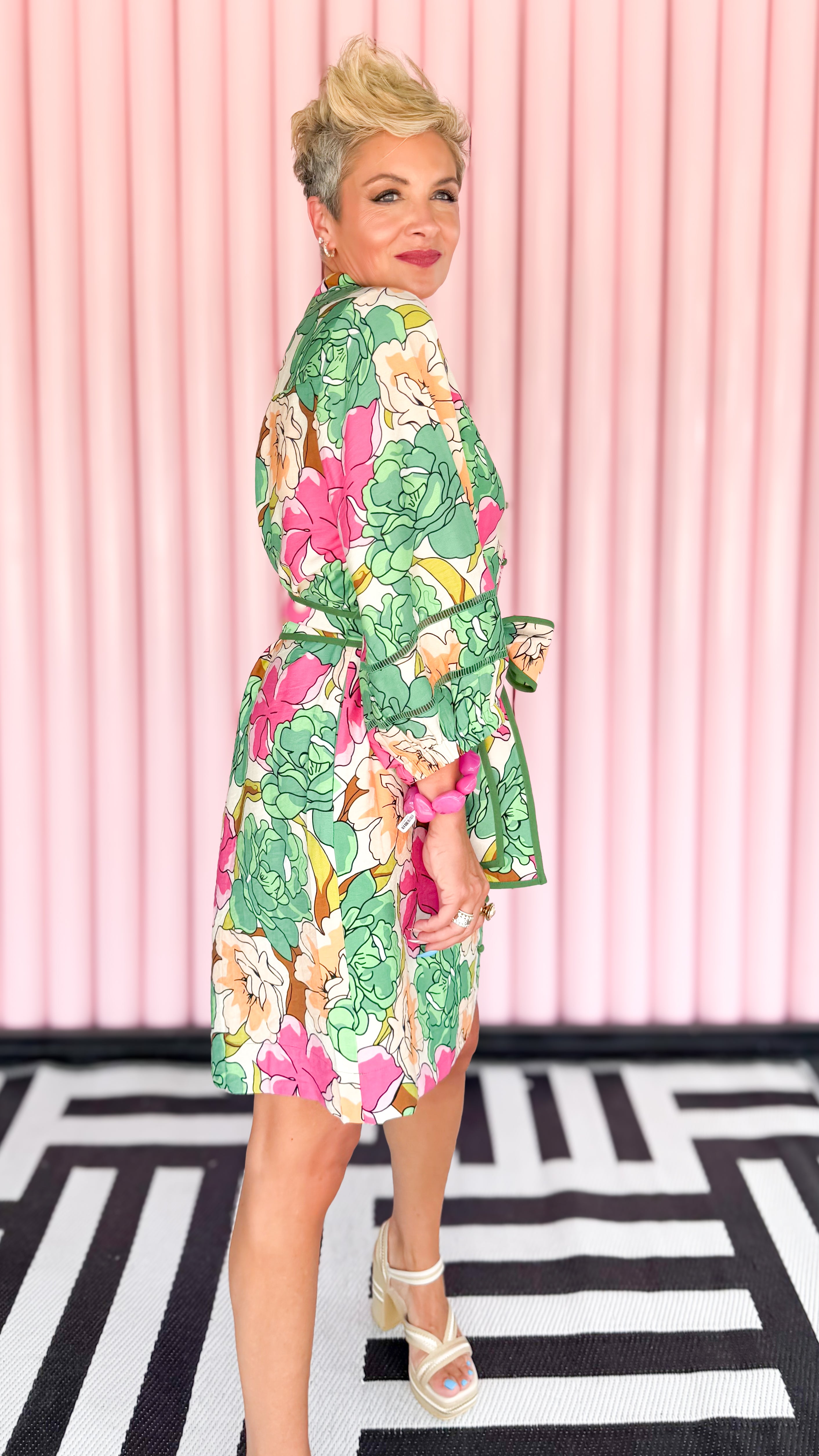 Short Floral Belted Dress/Green