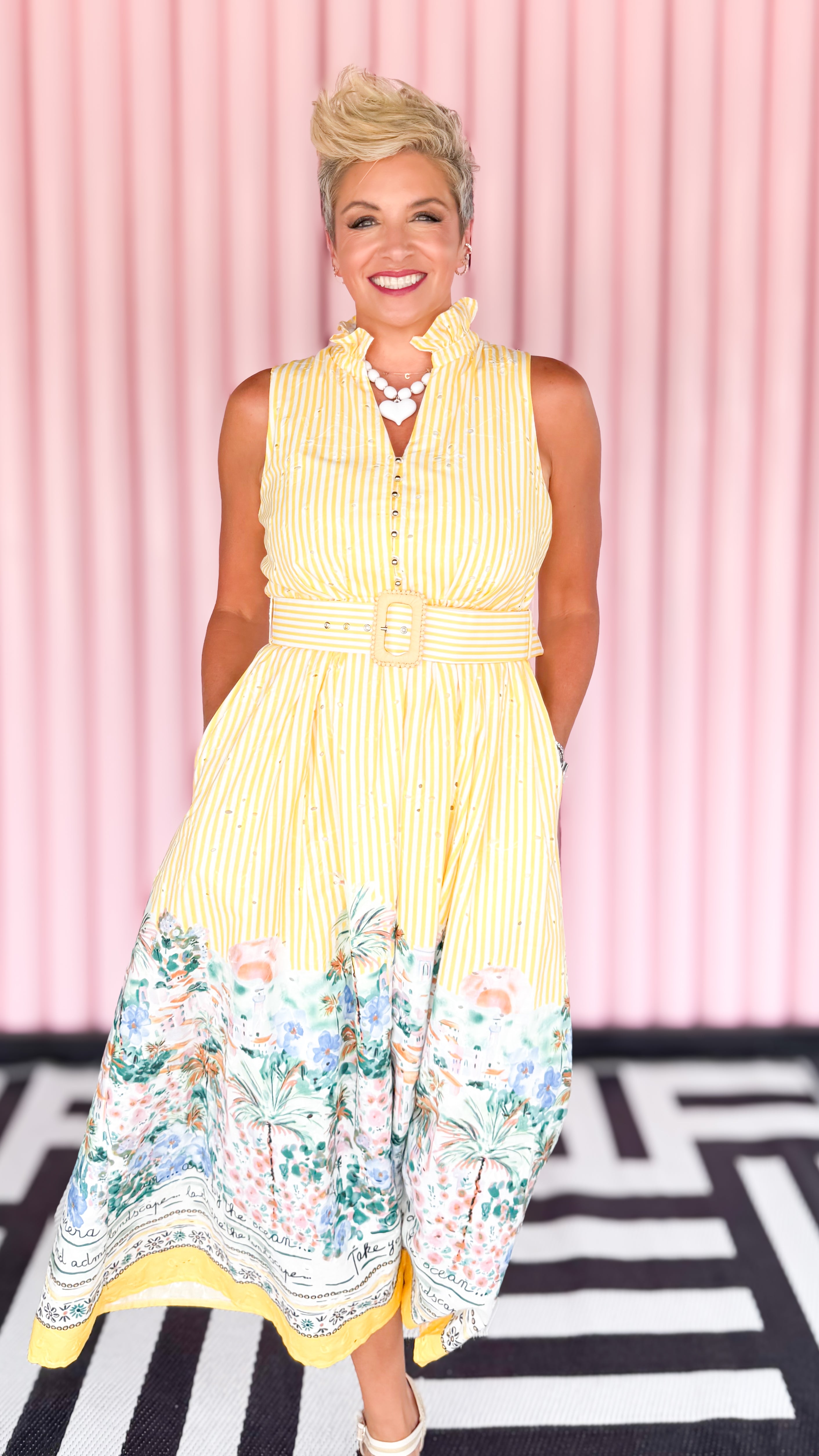 Belted Floral Midi Dress - Gold