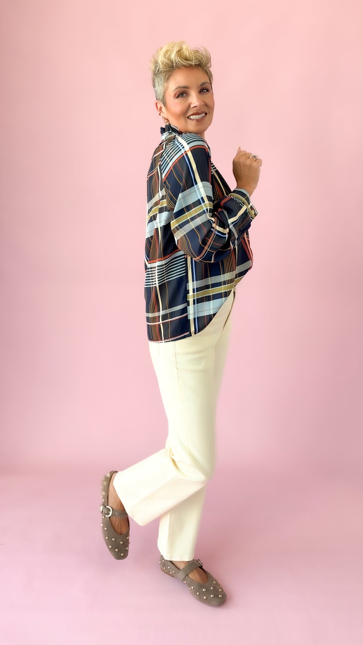 Patty Plaid Top/Navy