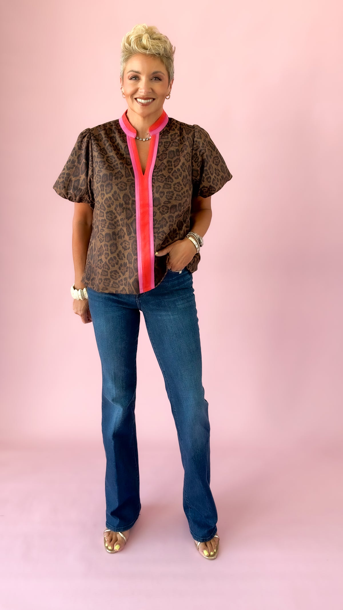 Cheetah Puff Sleeve Top