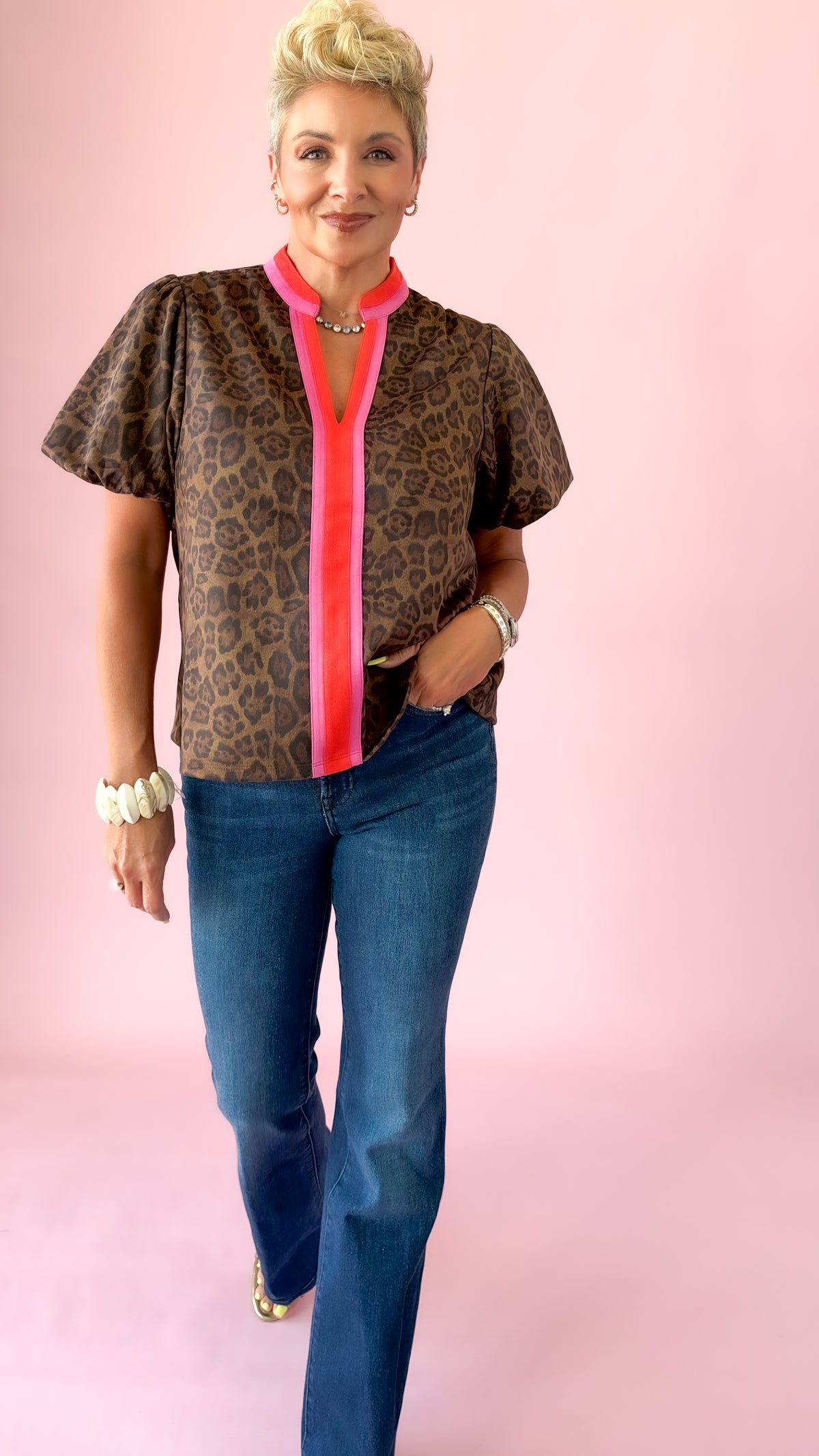 Cheetah Puff Sleeve Top