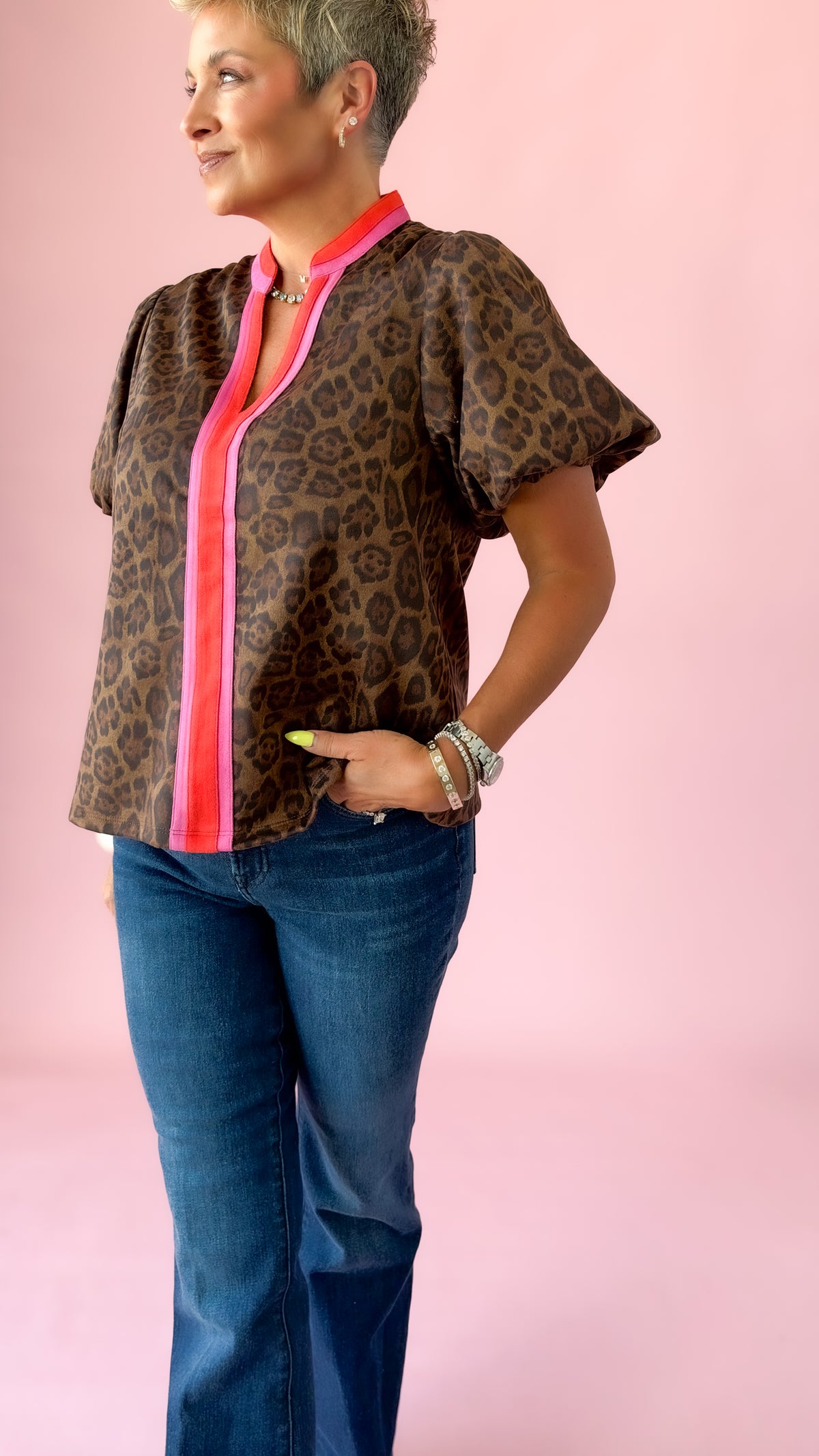 Cheetah Puff Sleeve Top