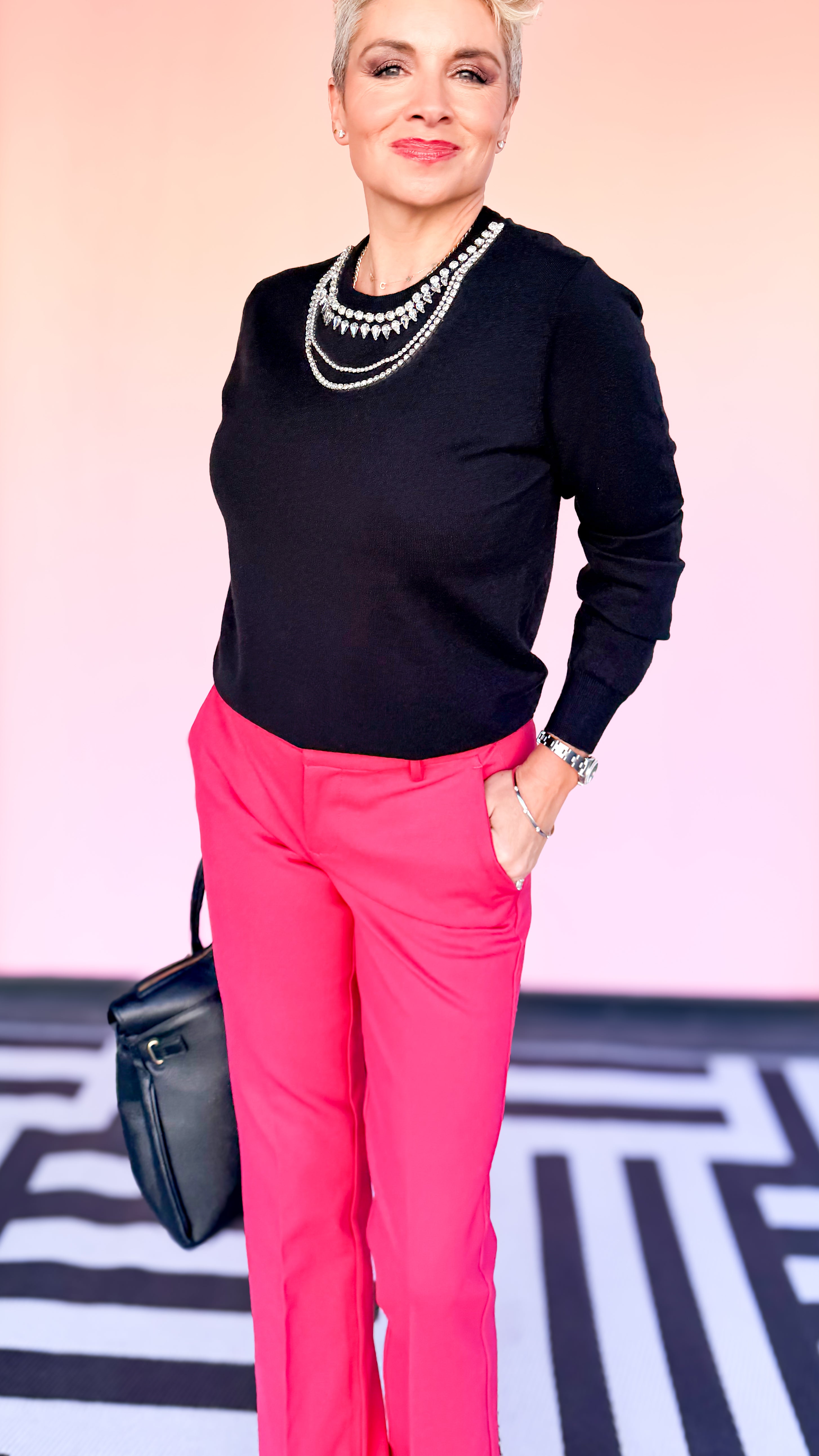 Jeweled Neckline Sweater/Black