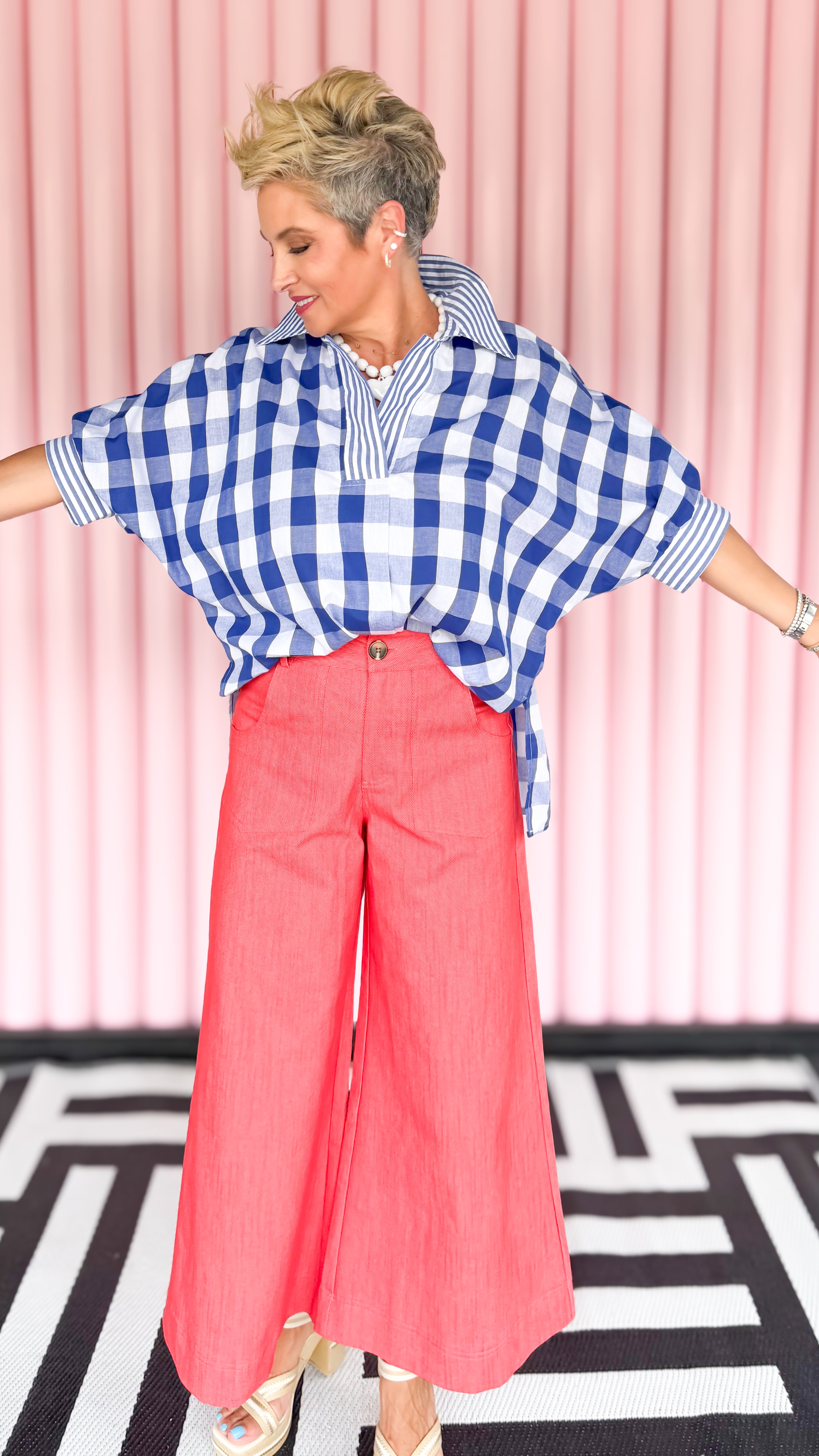 Gingham Short Sleeve Shirt - Royal Blue