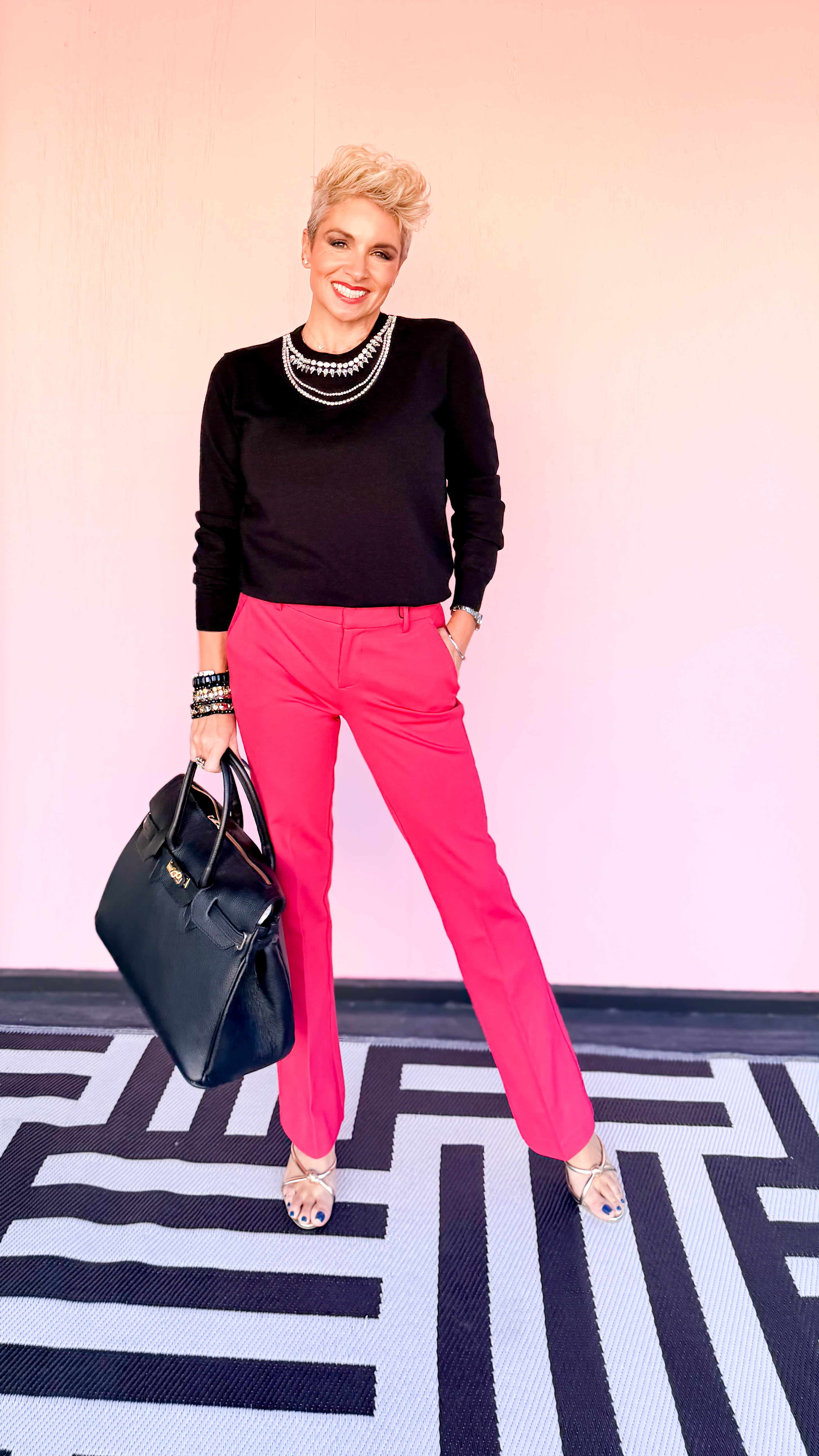 Jeweled Neckline Sweater/Black