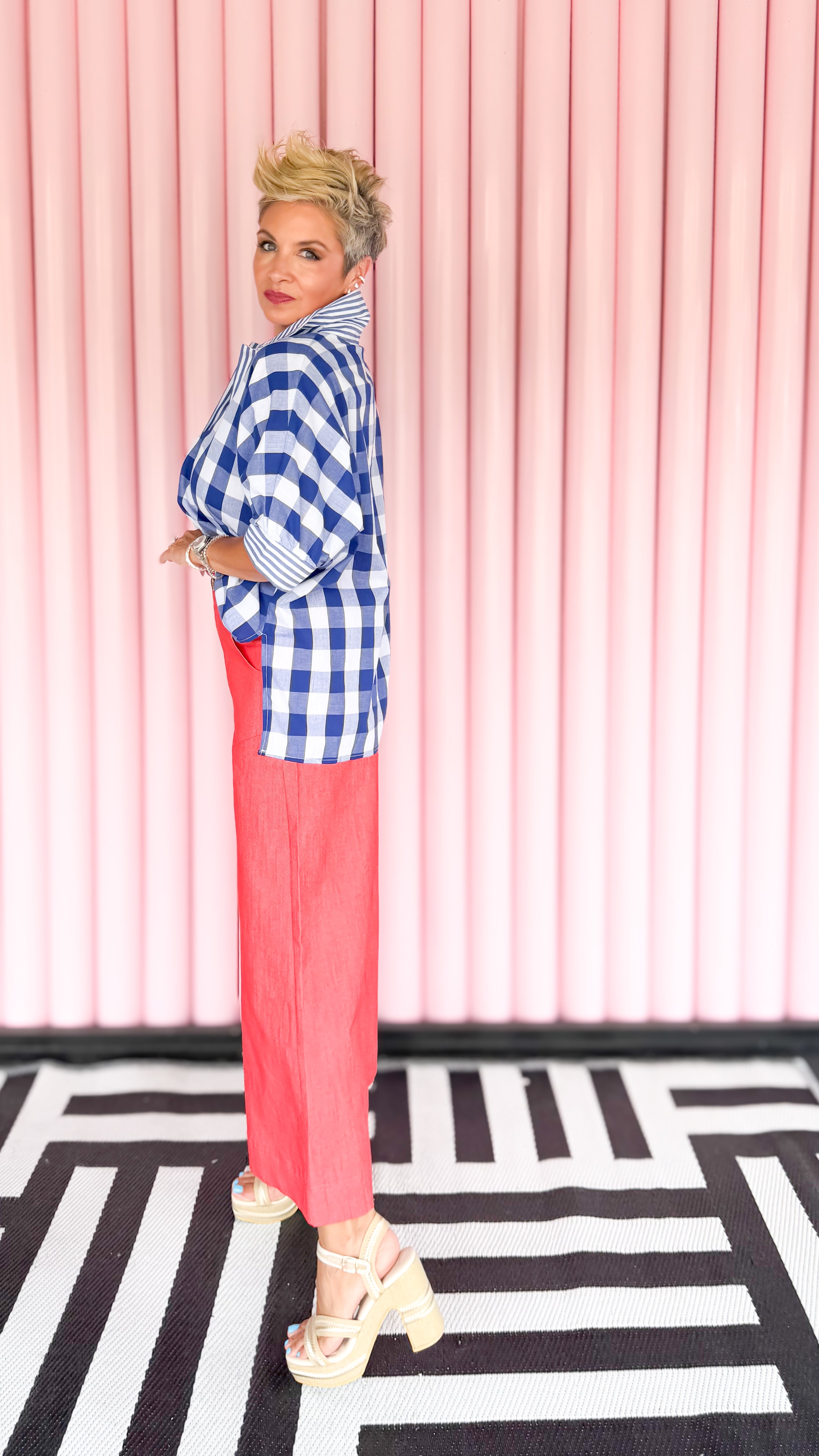 Crop HighRise Wide Leg Pants/Red