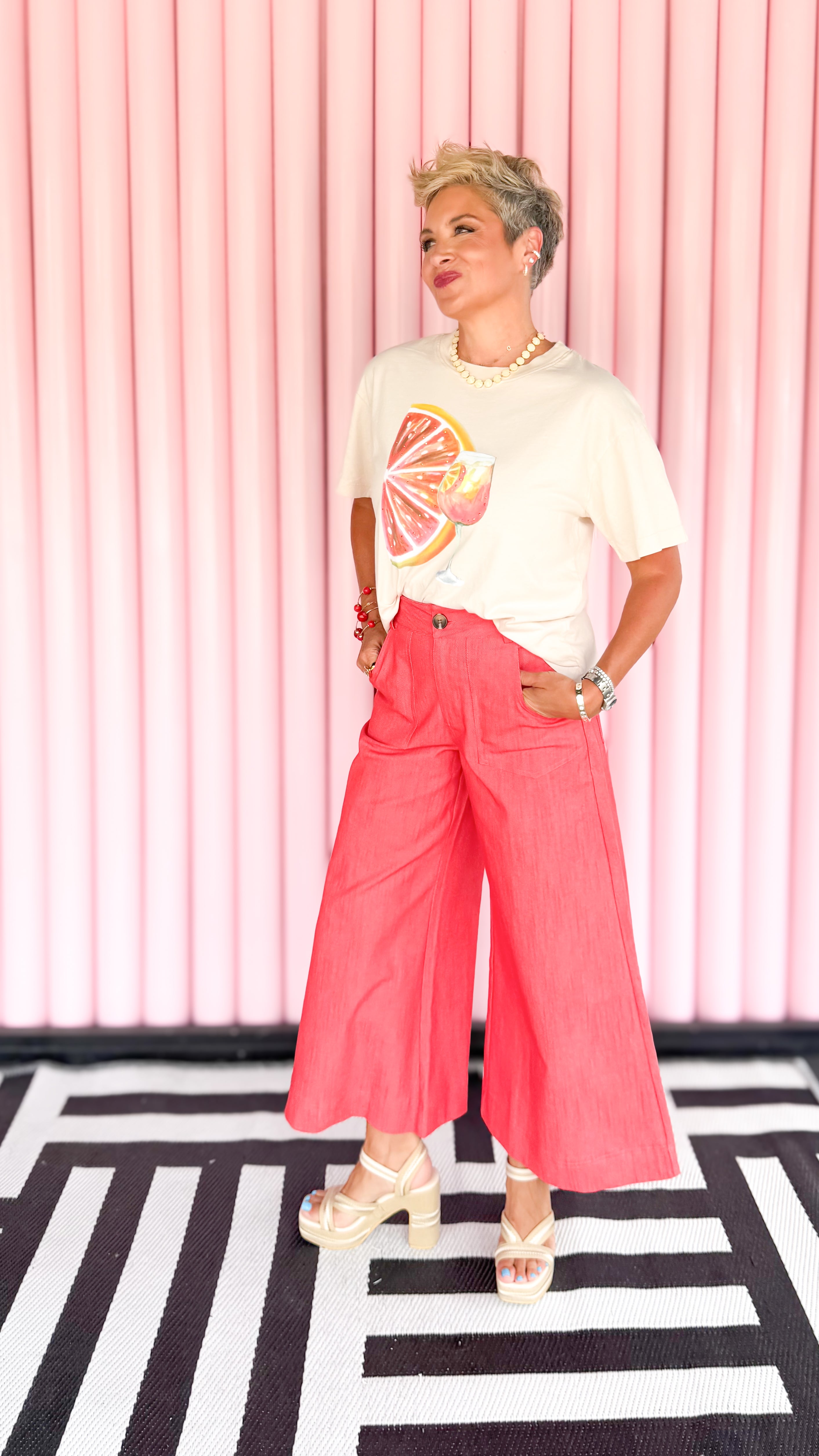 Crop HighRise Wide Leg Pants/Red