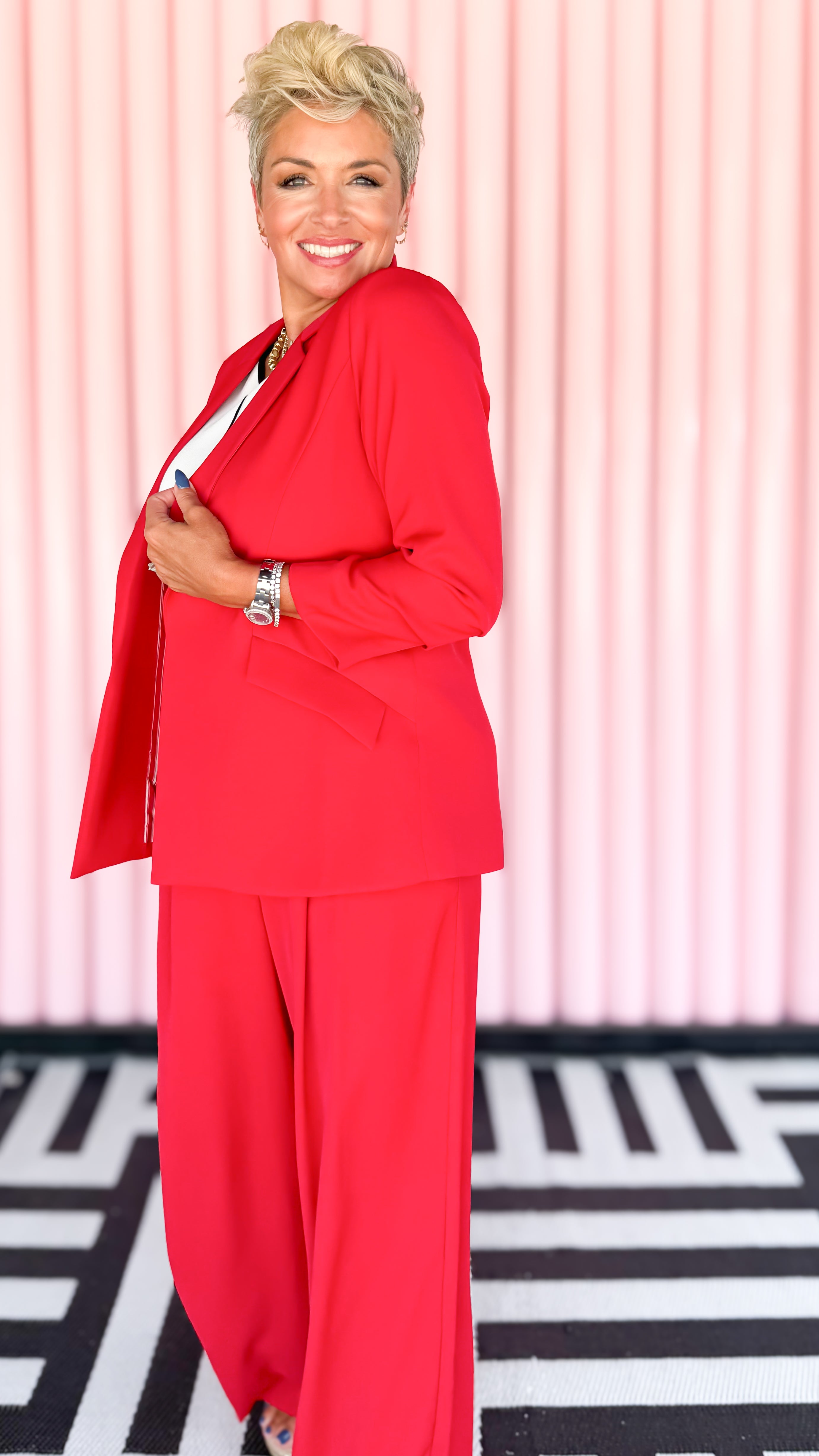 Shirred Sleeve Blazer/Red