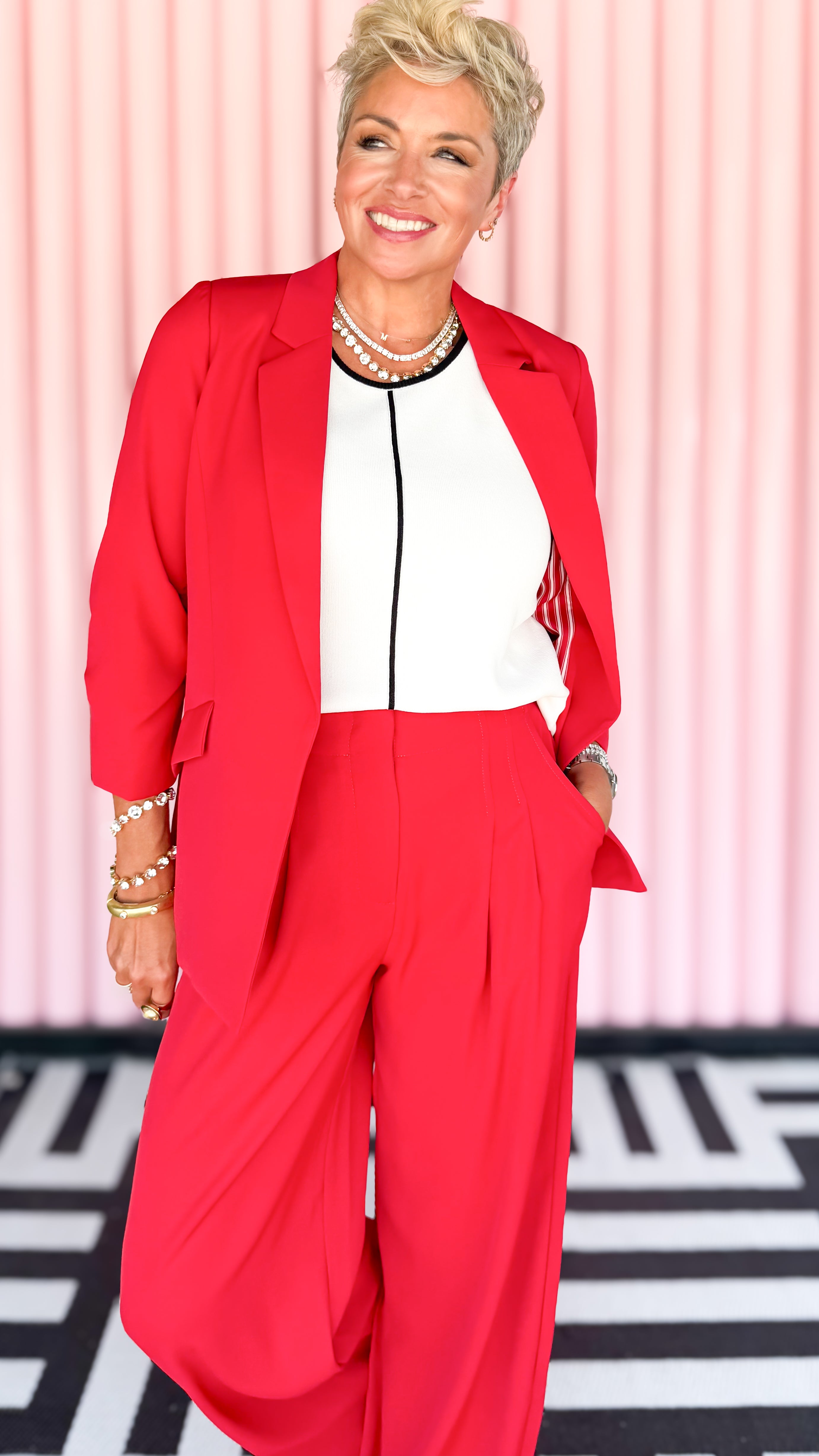 Shirred Sleeve Blazer/Red