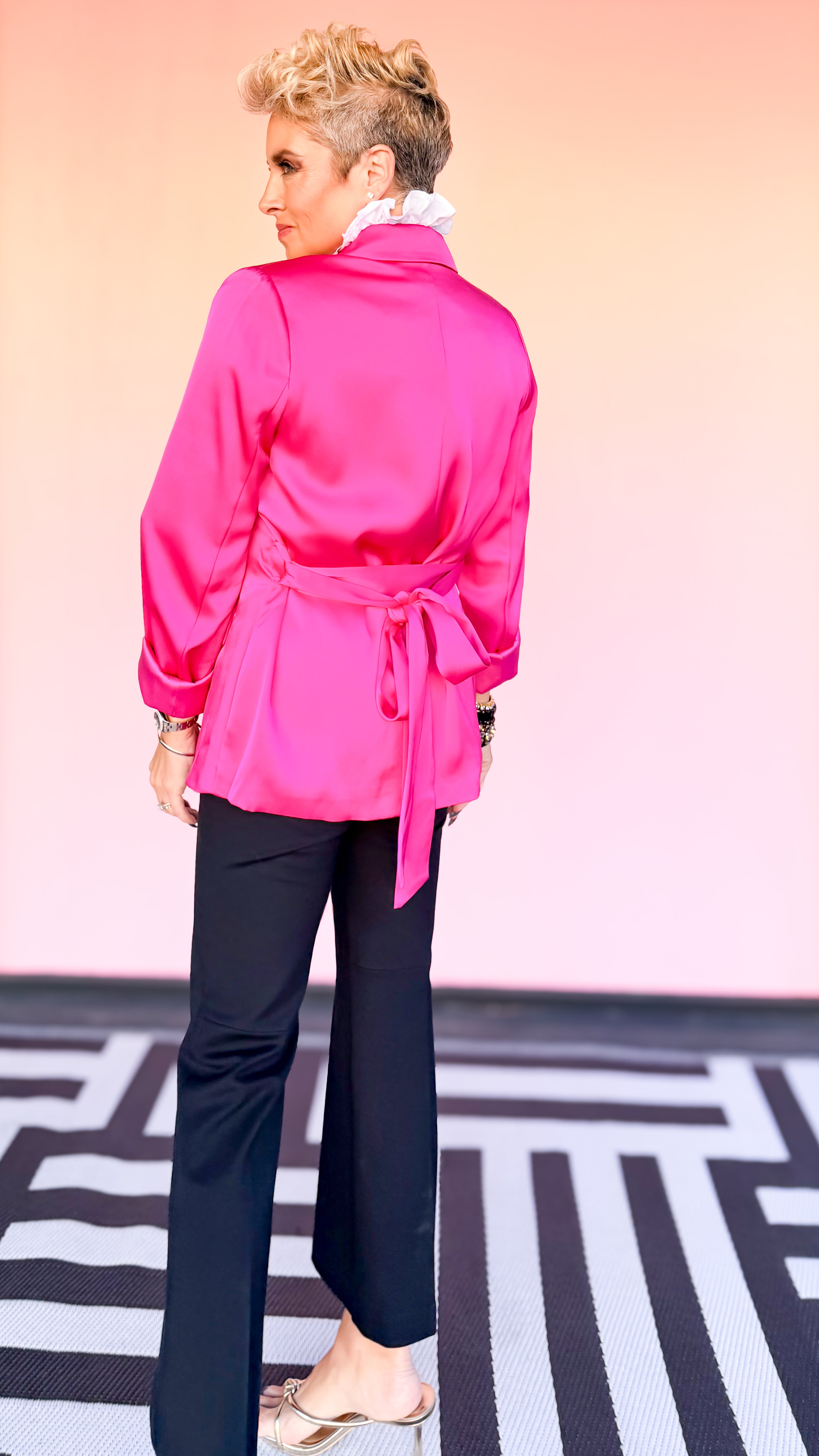 One Button Belted Jacket/Fuchsia