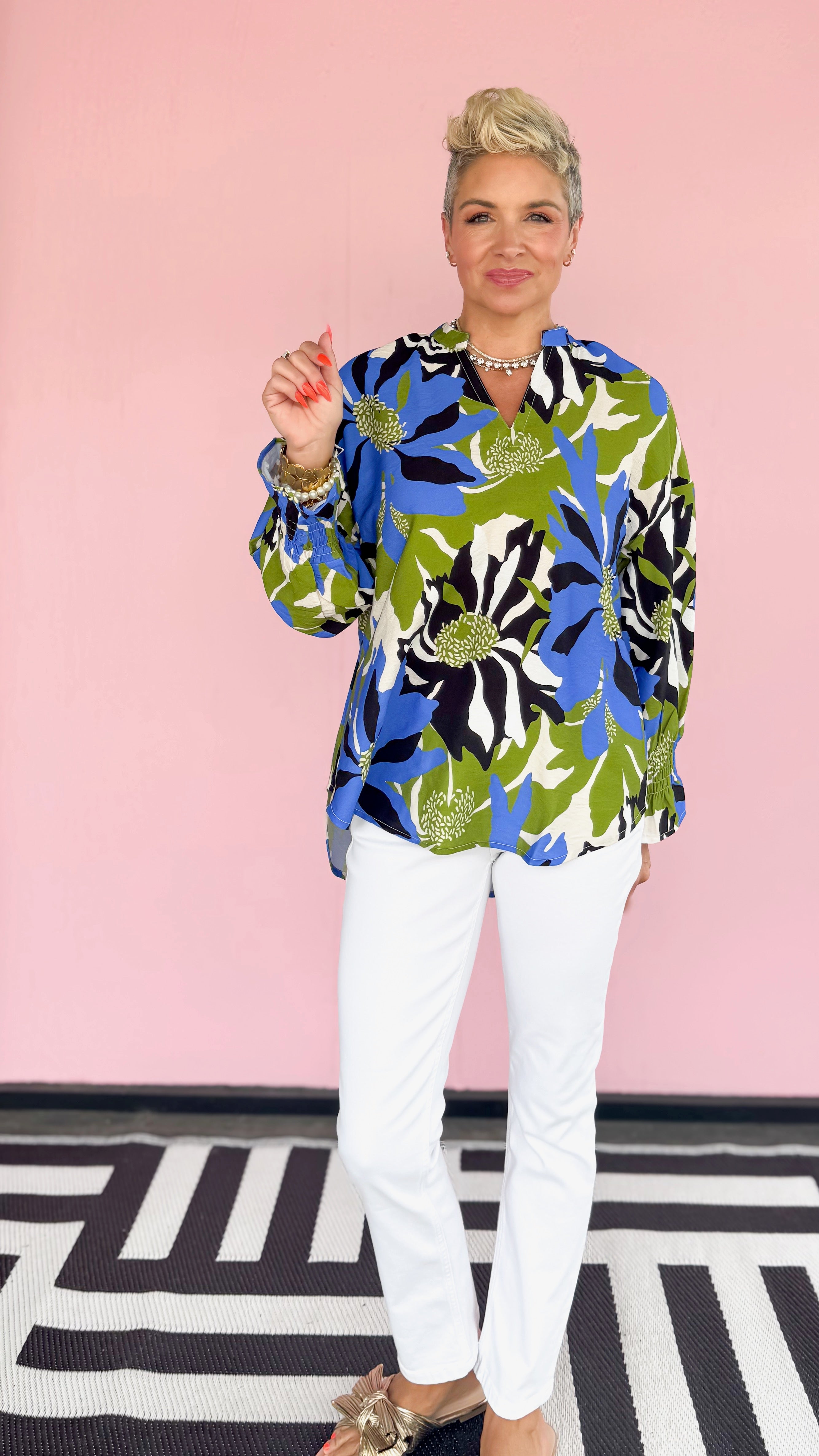 Dana Floral Top/Blue&Green
