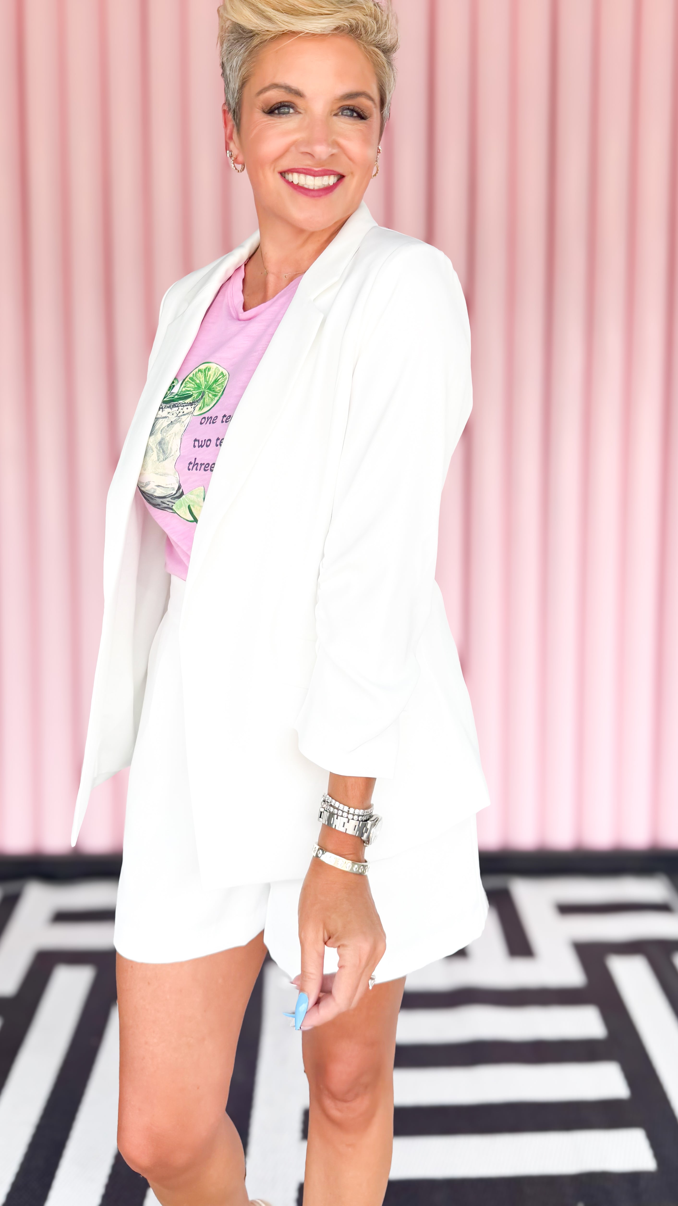 Shirred Sleeve Blazer/White