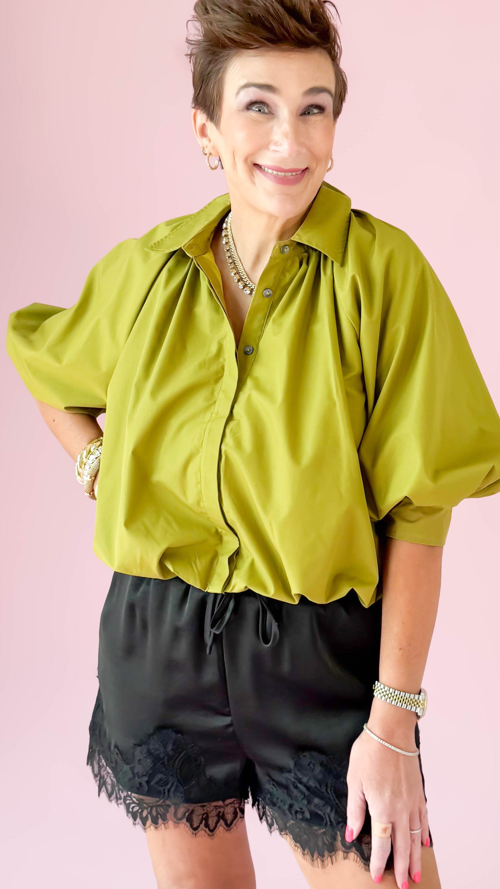Olive Puff Sleeve Top