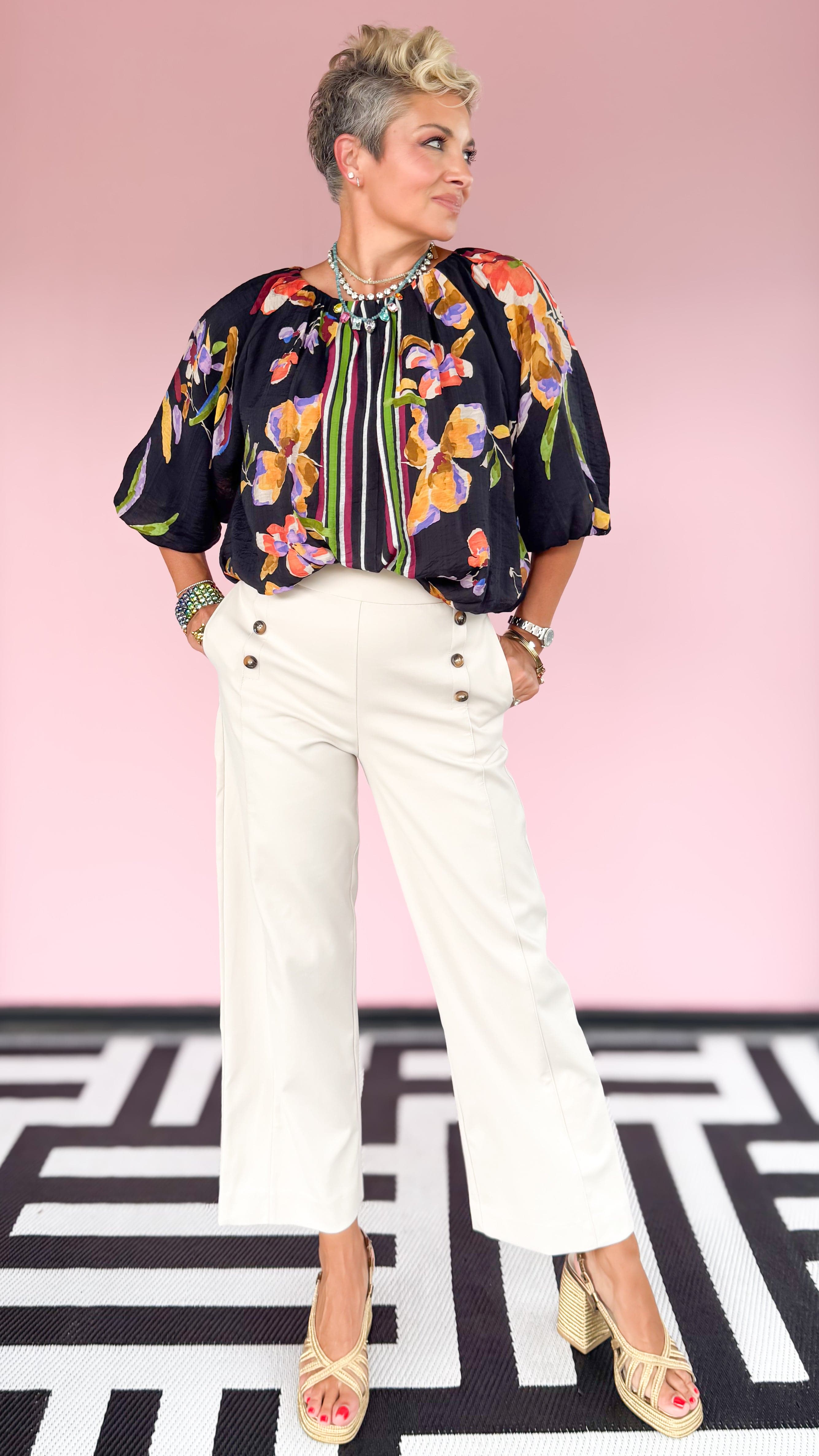 Center Stripe Floral Top - The BLVD