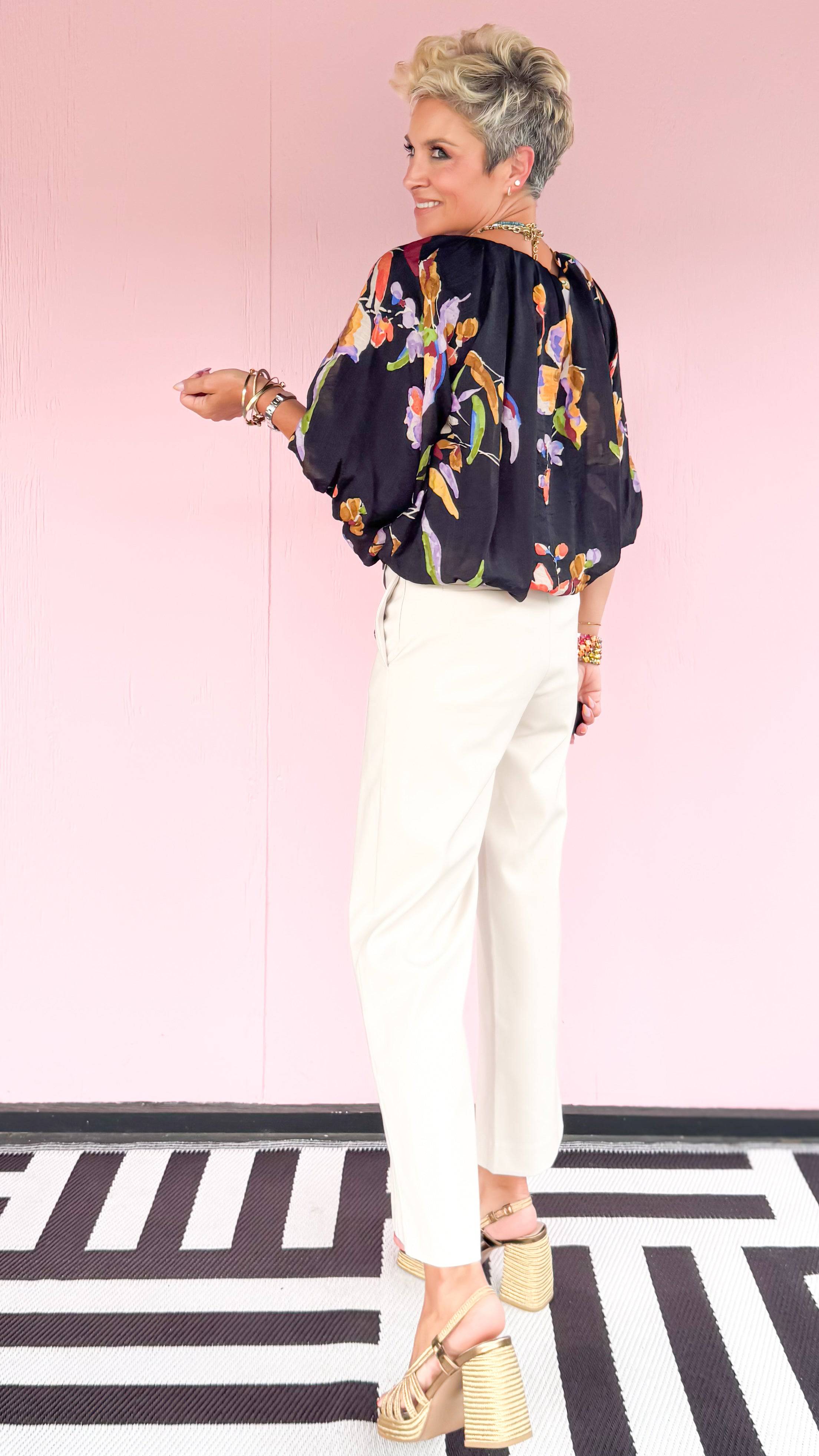 Center Stripe Floral Top - The BLVD