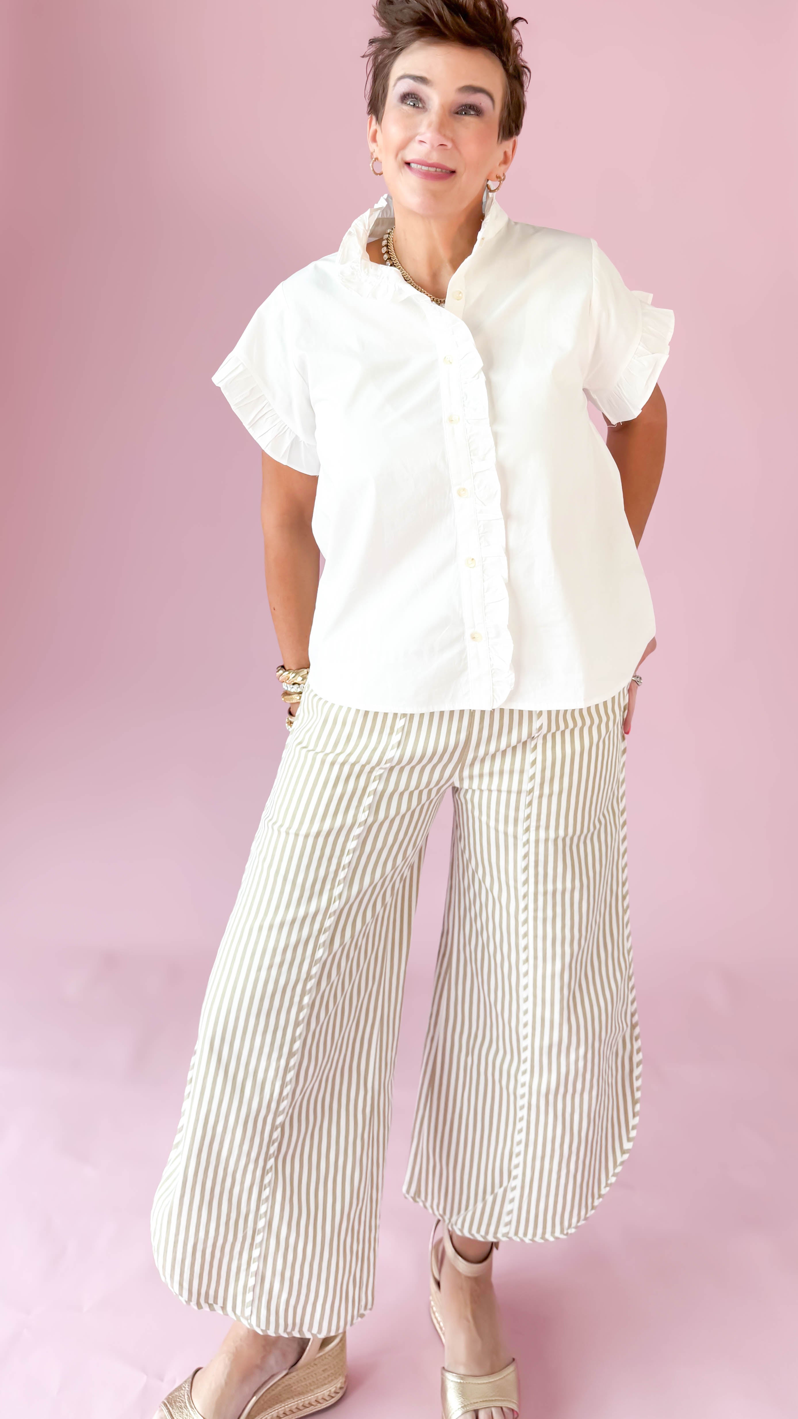 Coastal Striped Tulip Pant/Taupe