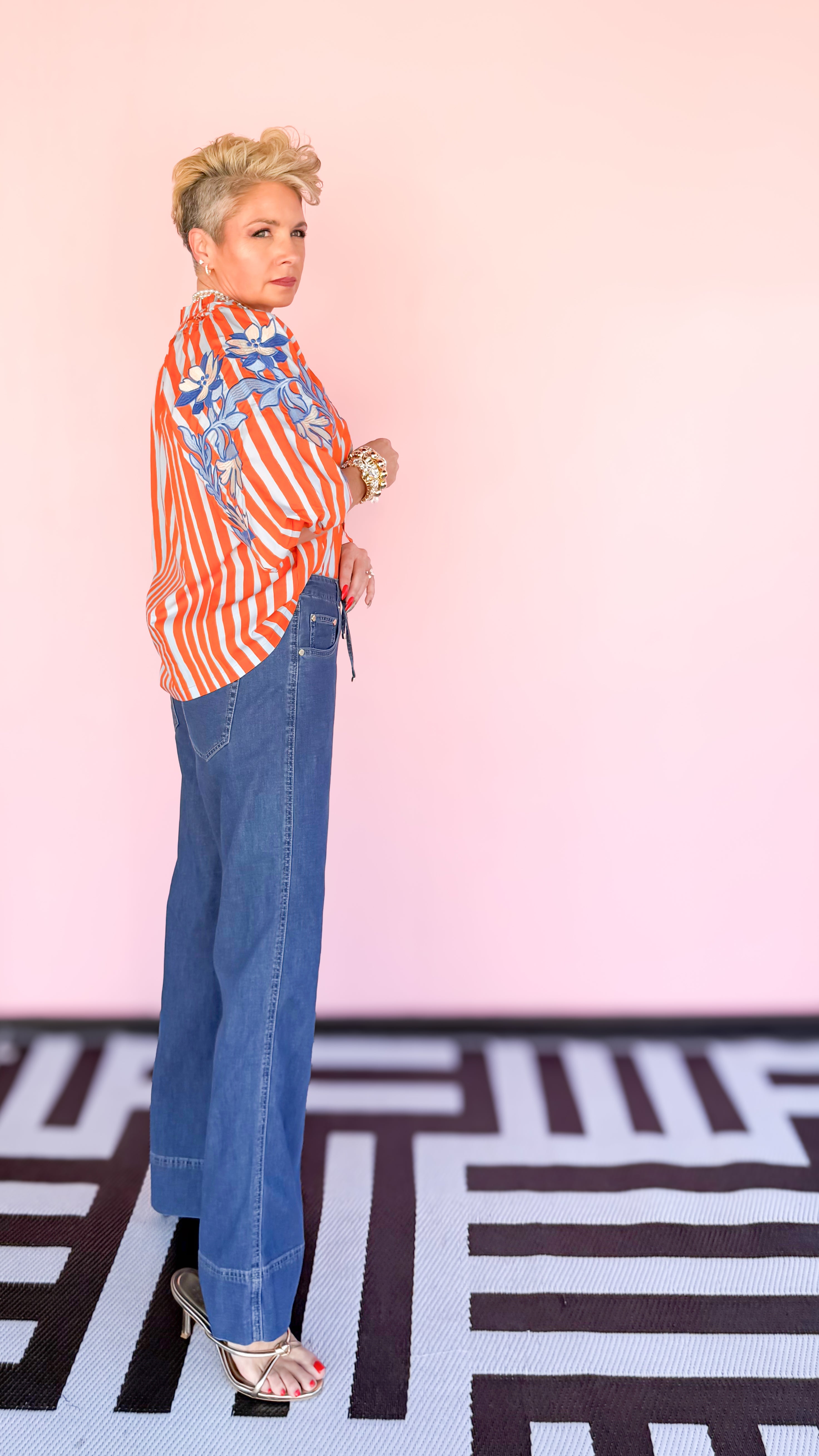Tie waist wide leg jean 30 inch worn on model - styled view - BLVD Boutik