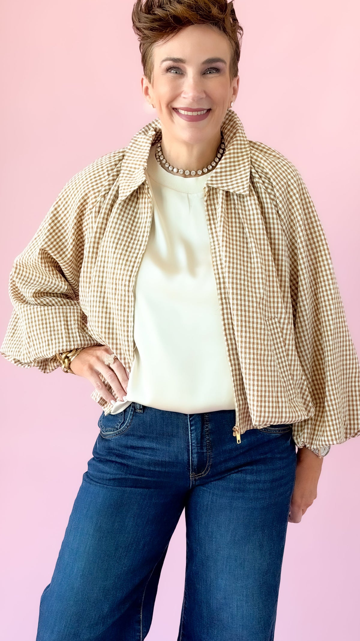 Gingham Jacket/Camel