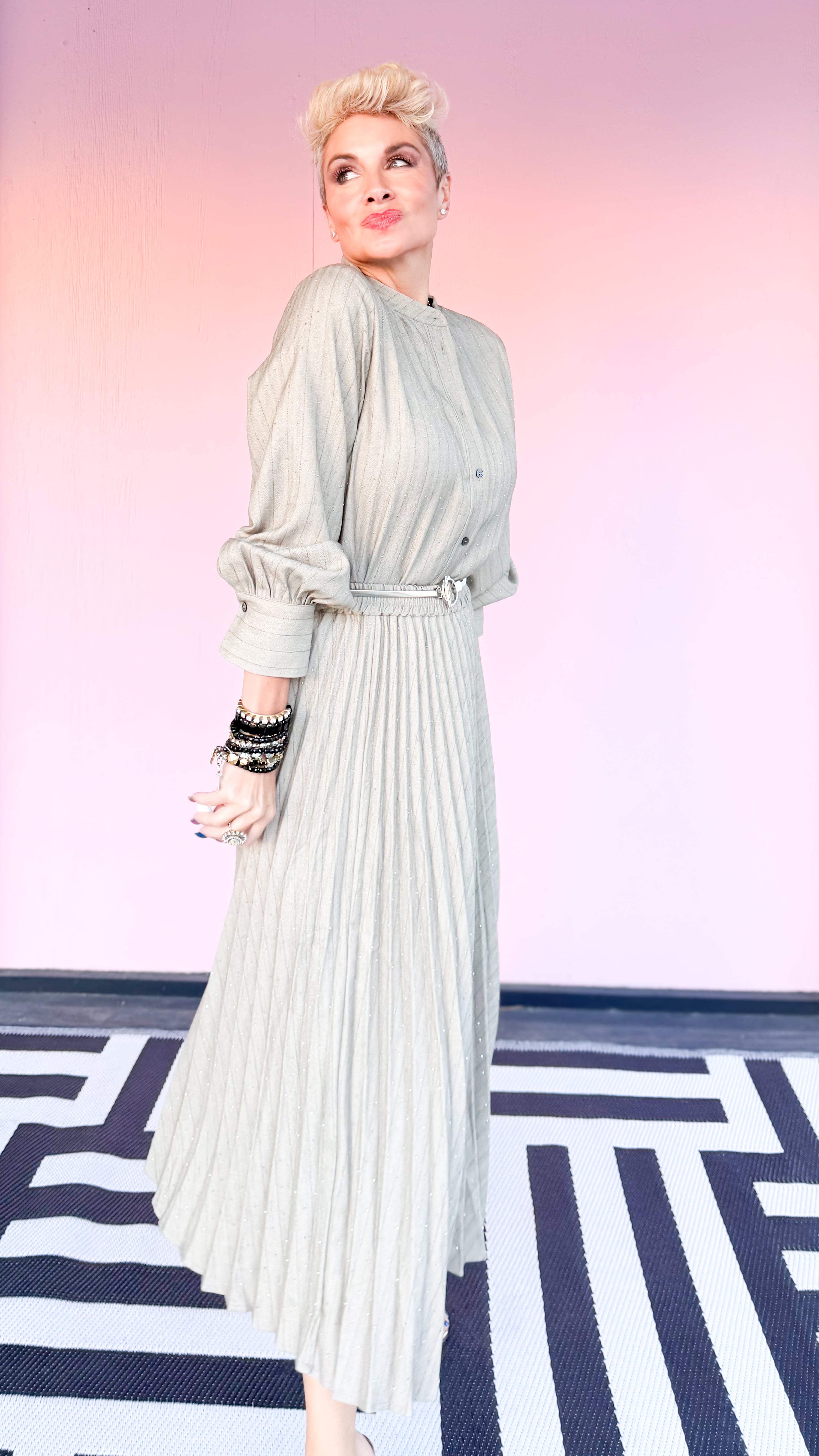 Herringbone Belted Top w/Sparkles