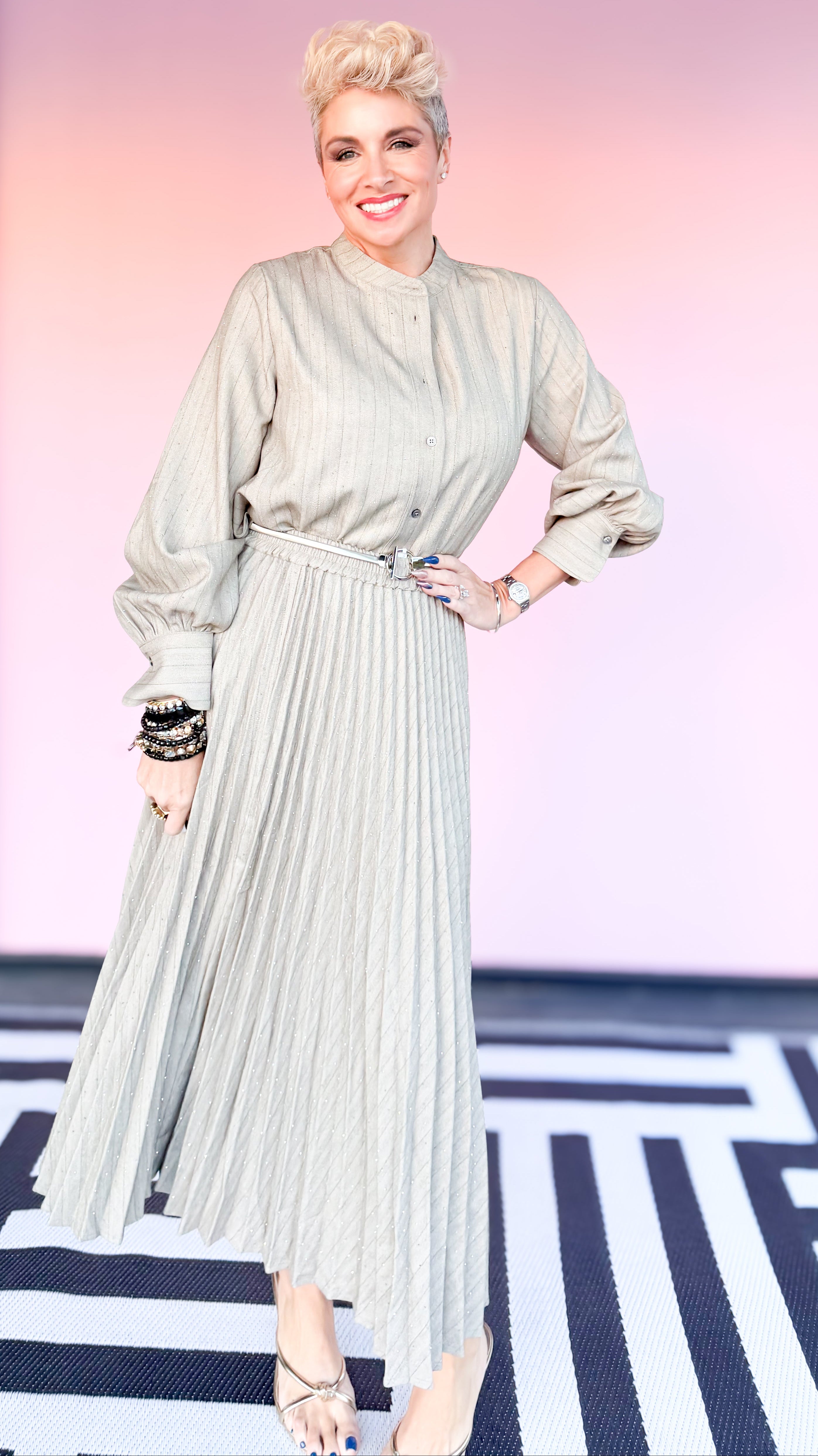 Pleated Herringbone Skirt with Sparkles