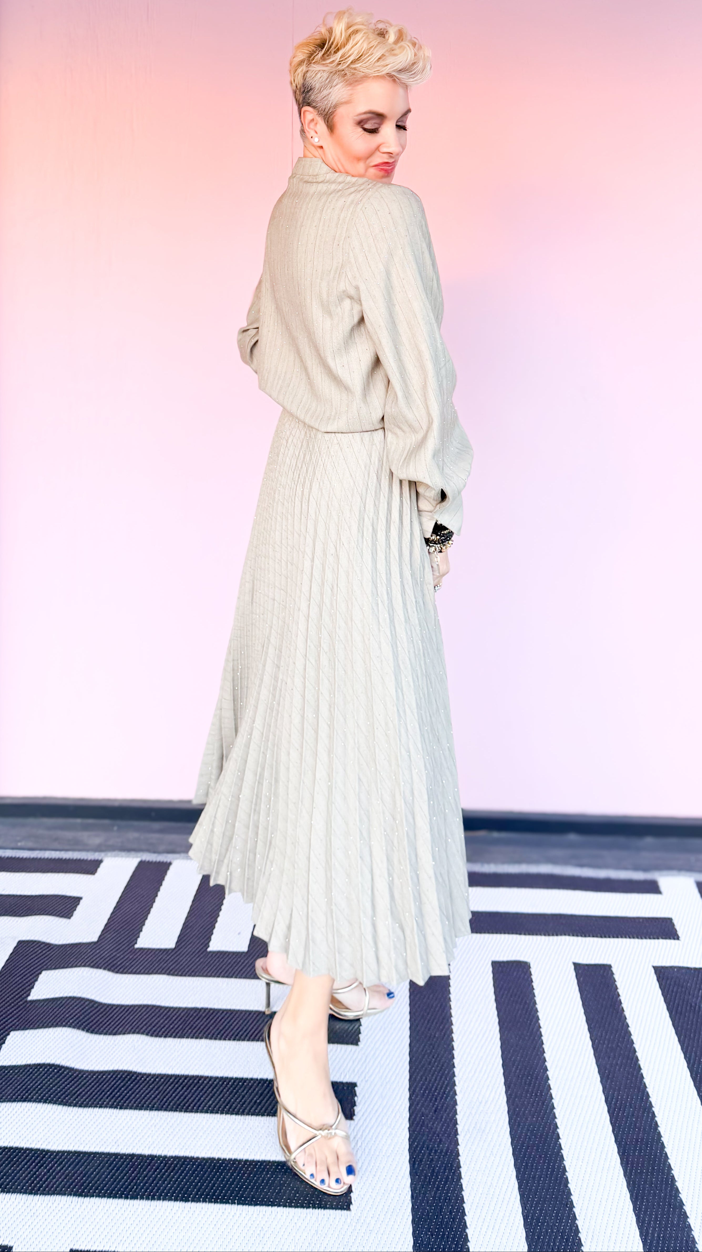 Pleated Herringbone Skirt with Sparkles