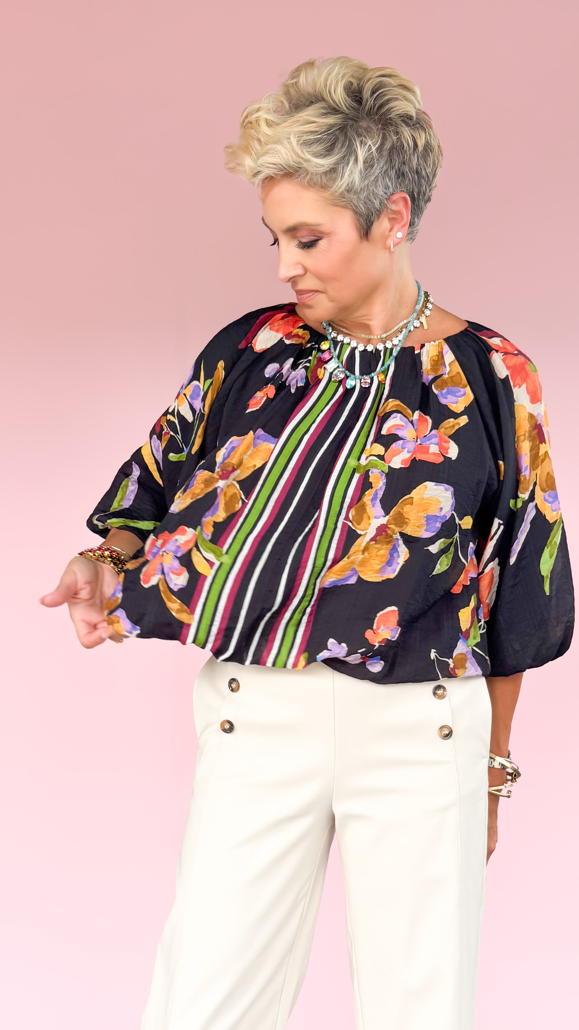 Center Stripe Floral Top