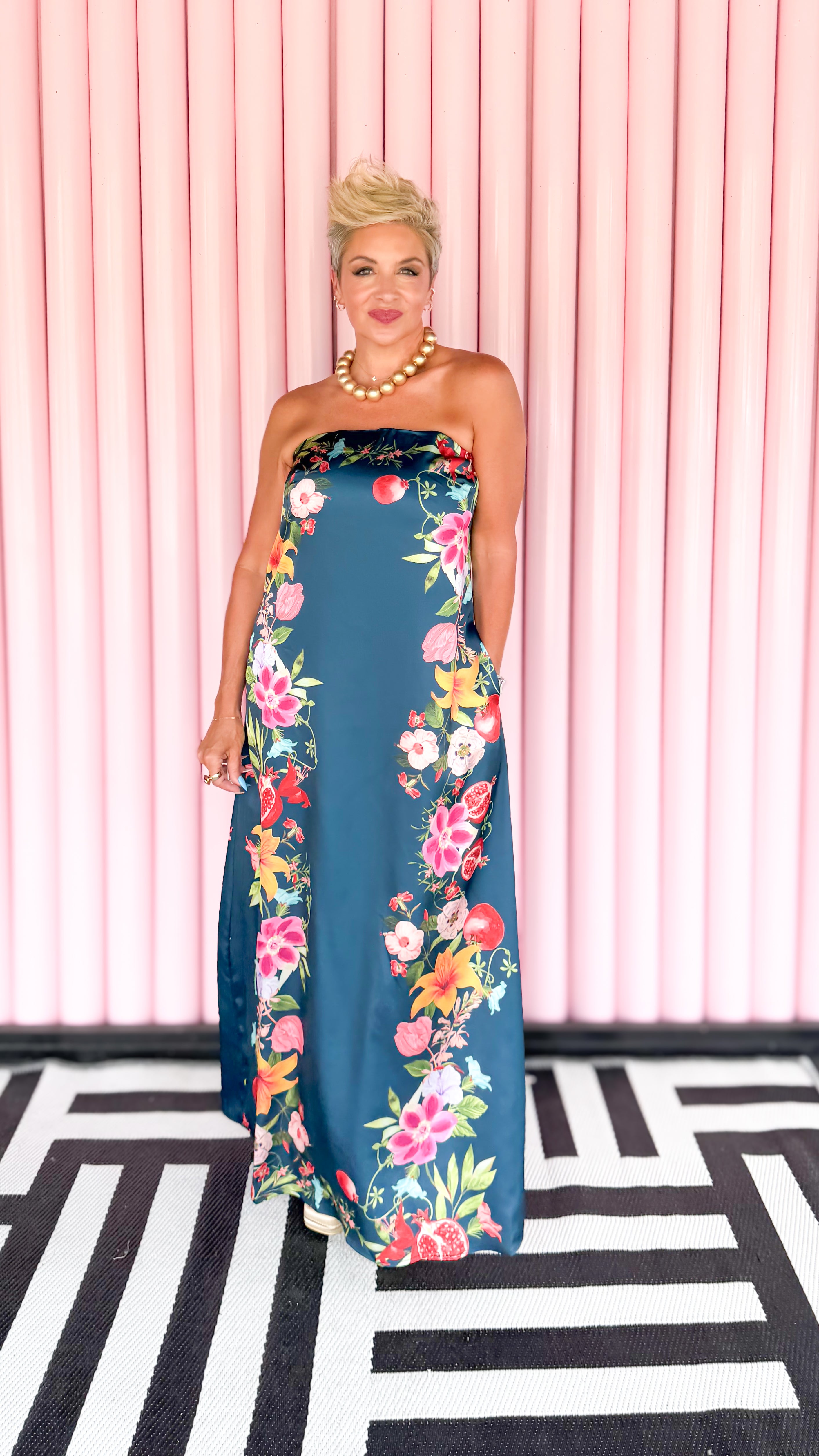 Floral Strapless Maxi Dress/Navy
