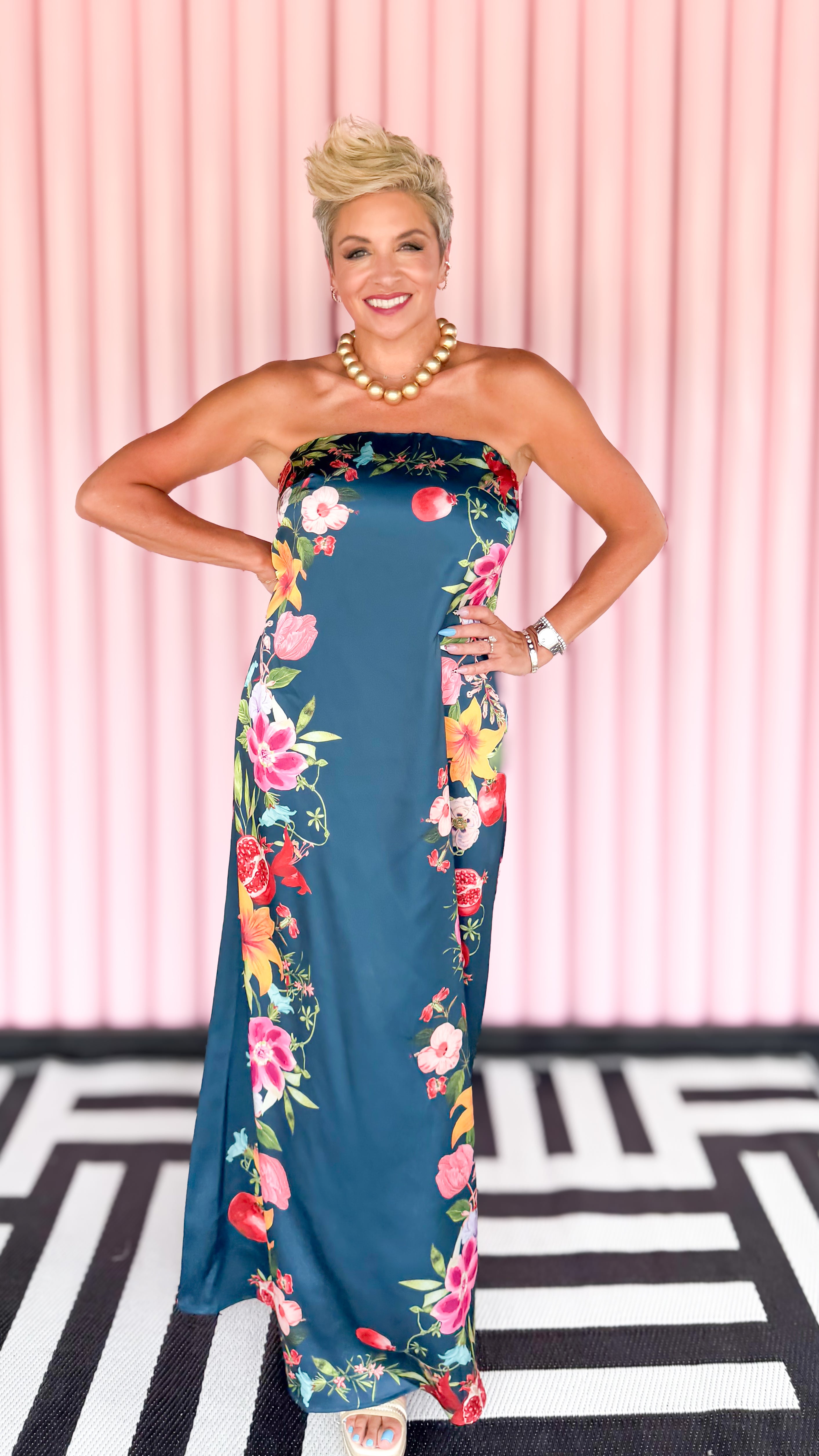 Floral Strapless Maxi Dress/Navy