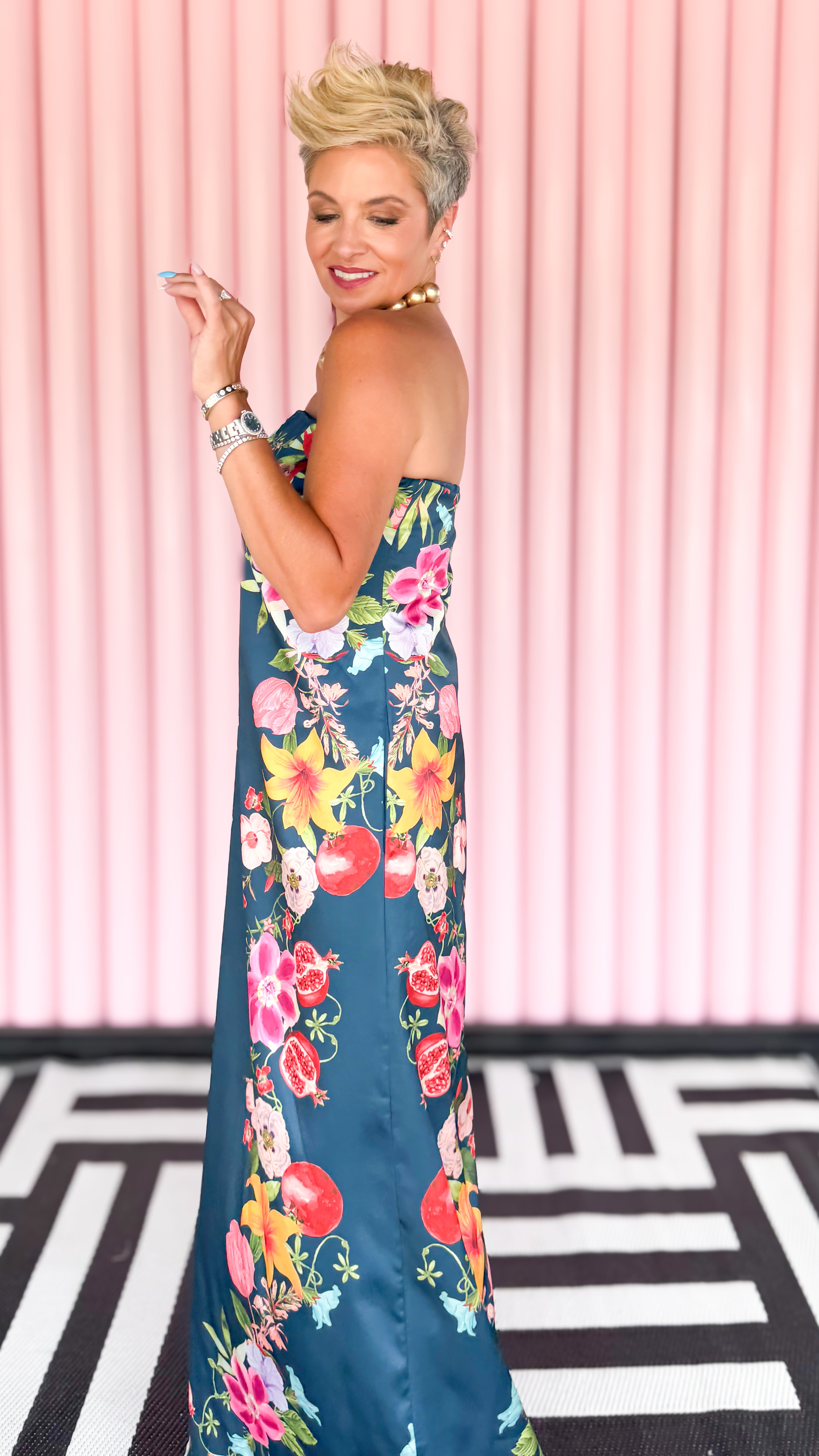 Floral Strapless Maxi Dress/Navy